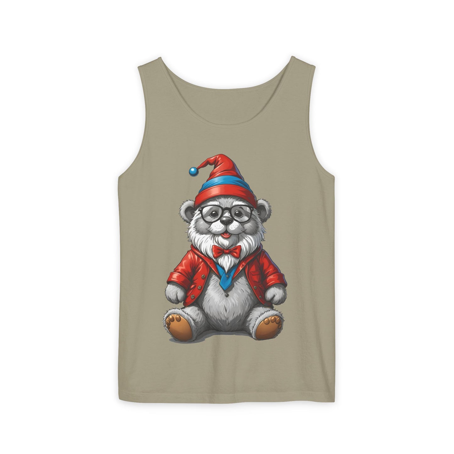 Swiss Gnome Bear Tank Top - Unisex Garment-Dyed Summer Sleeveless Shirt