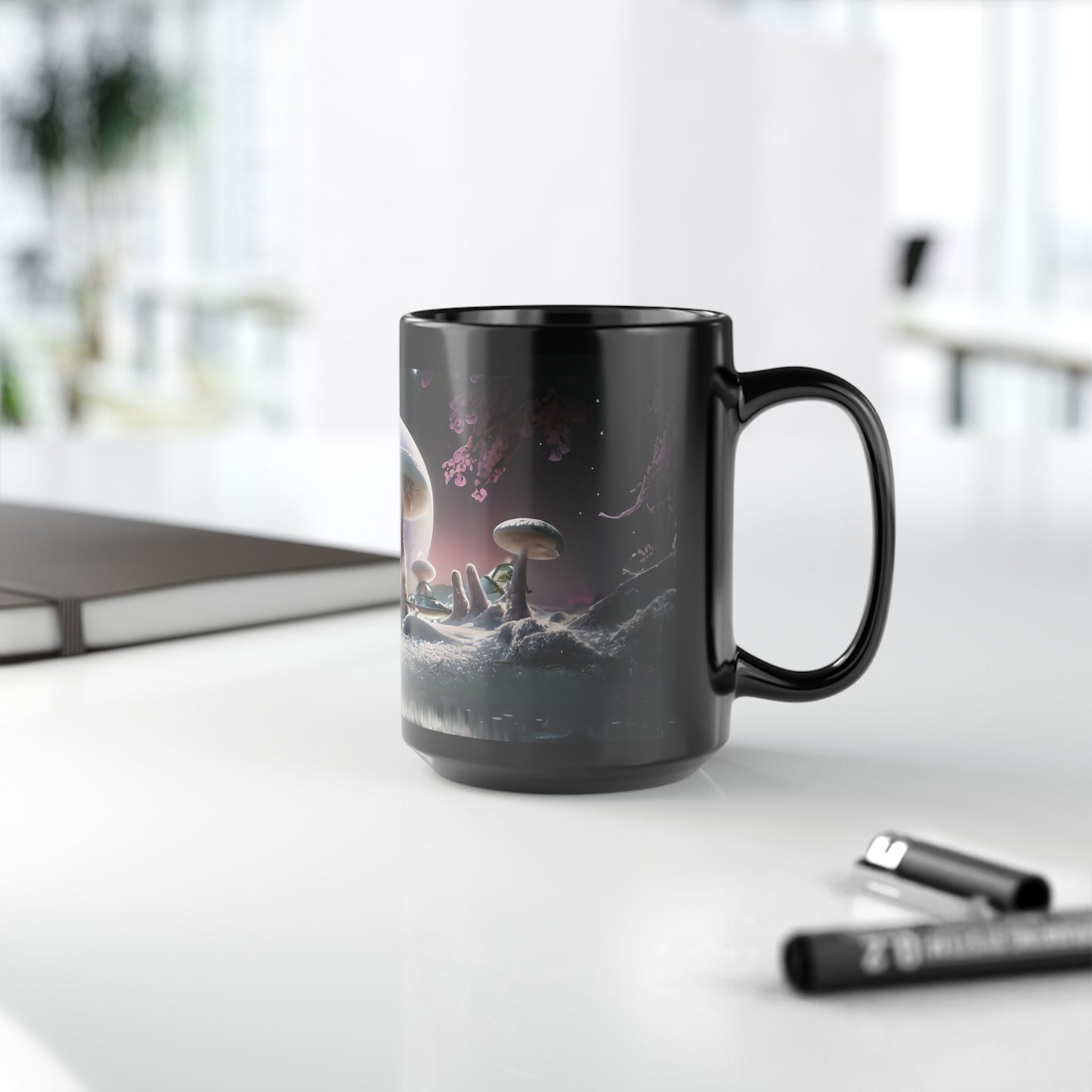 Axlars’ Winter Break – Sci-Fi Art Mug Black Gloss 15oz – Artwork by Andrew McCarter