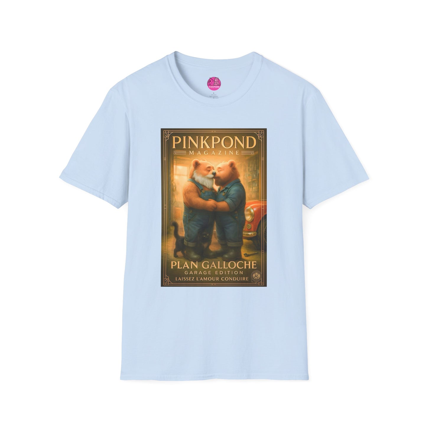 Vintage Deco Mechanic Bear T-Shirt 'Plan Galloche - Garage Edition Love' French Magazine Cover Tee