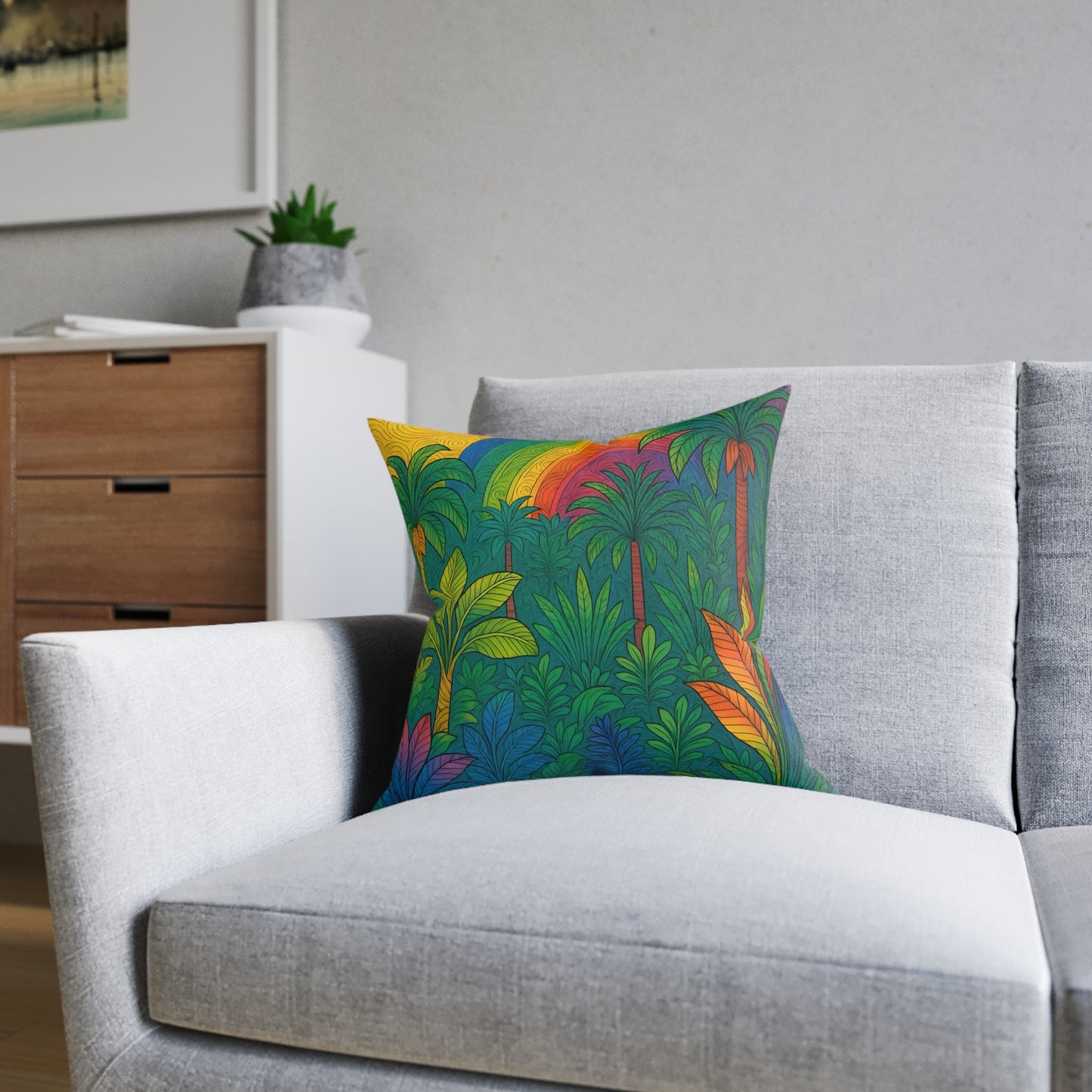 Square Pillow - PinkPond Cushion Rainbow Jungle 12x12