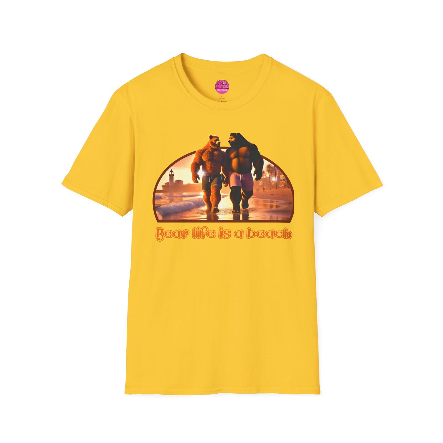 Bear Life is a Beach Unisex T-Shirt - Pride Bear Sunset Design