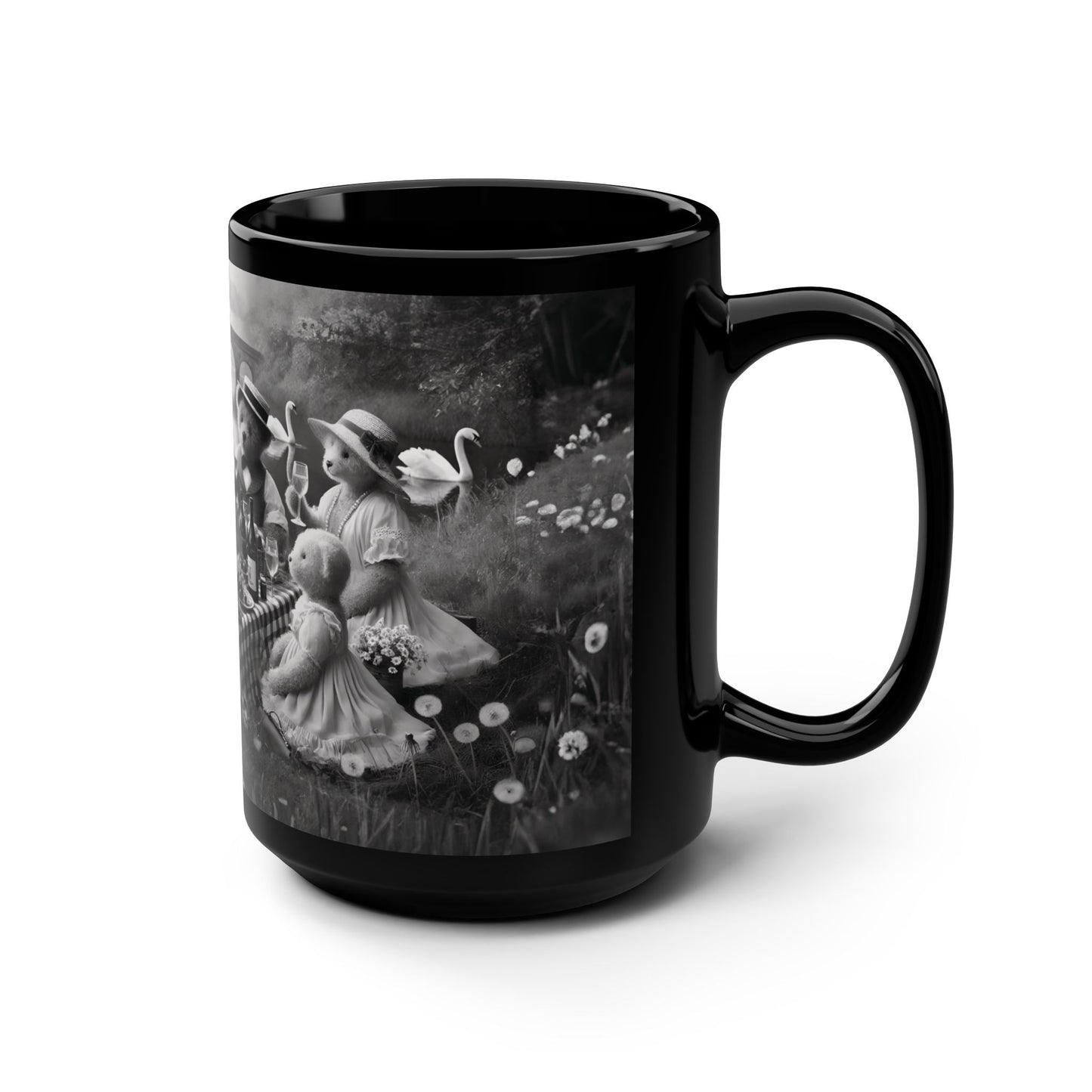 Mug - Elegant Teddy Bear Picnic Black Mug 15oz
