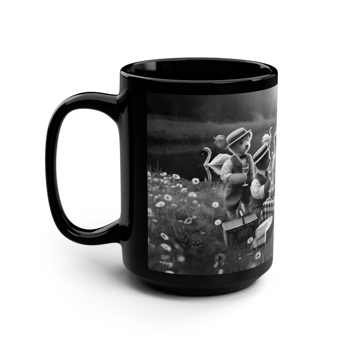 Mug - Elegant Teddy Bear Picnic Black Mug 15oz