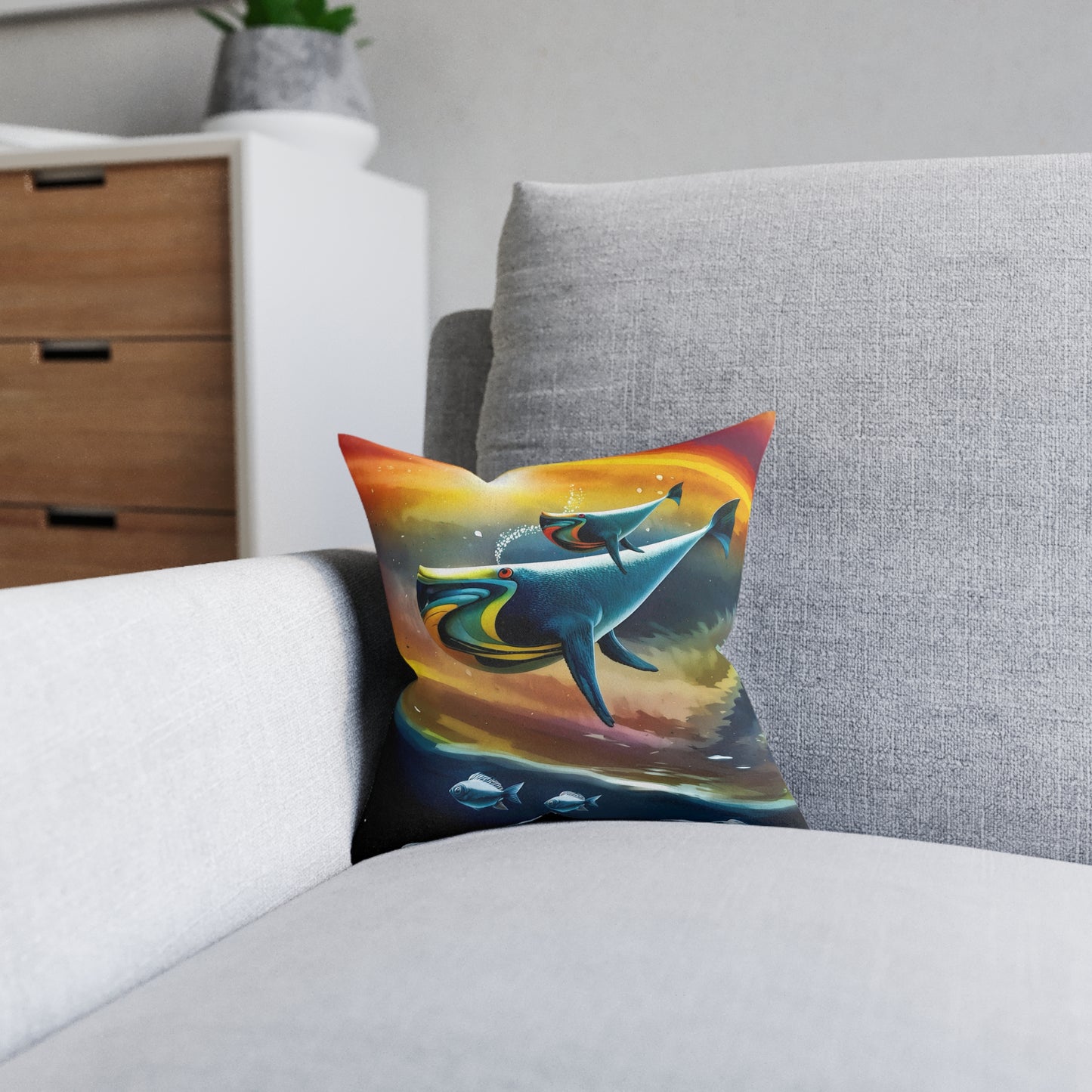 Square Pillow - Cosmic Whales Cushion - PinkPond Home - Reversible Design
