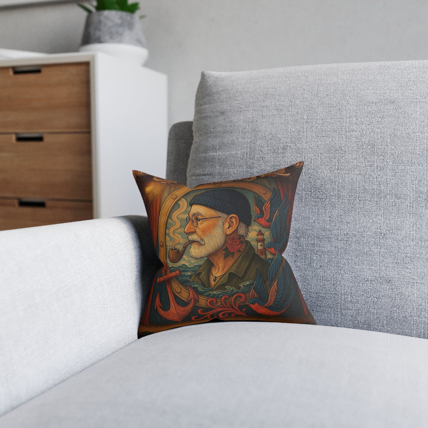Square Pillow Old Salt Cushion PinkPond Seafaring Sailor Nautical Decorative Throw Pillow