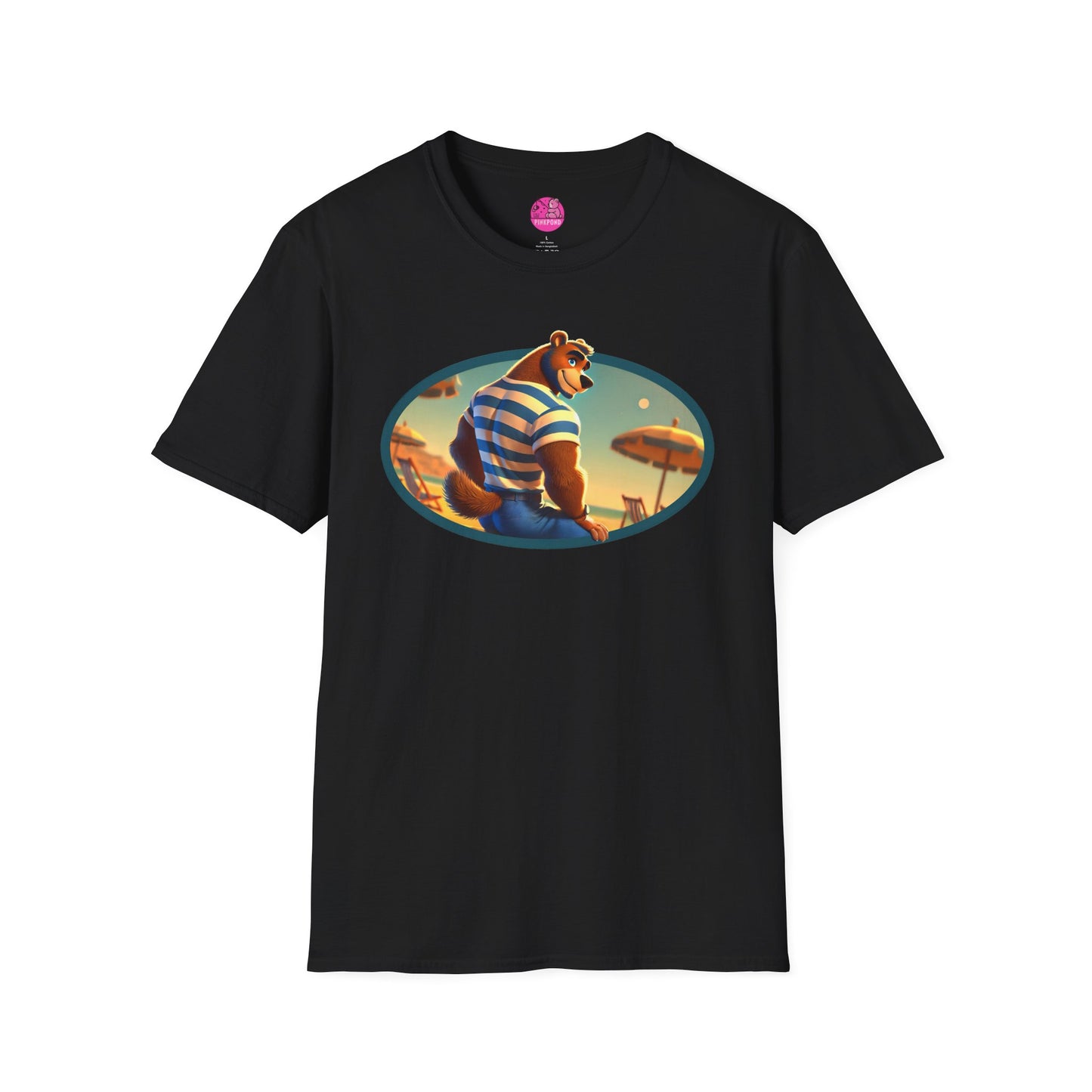 Beach Bear Bliss Softstyle T-Shirt - PinkPond Exclusive Vintage Design