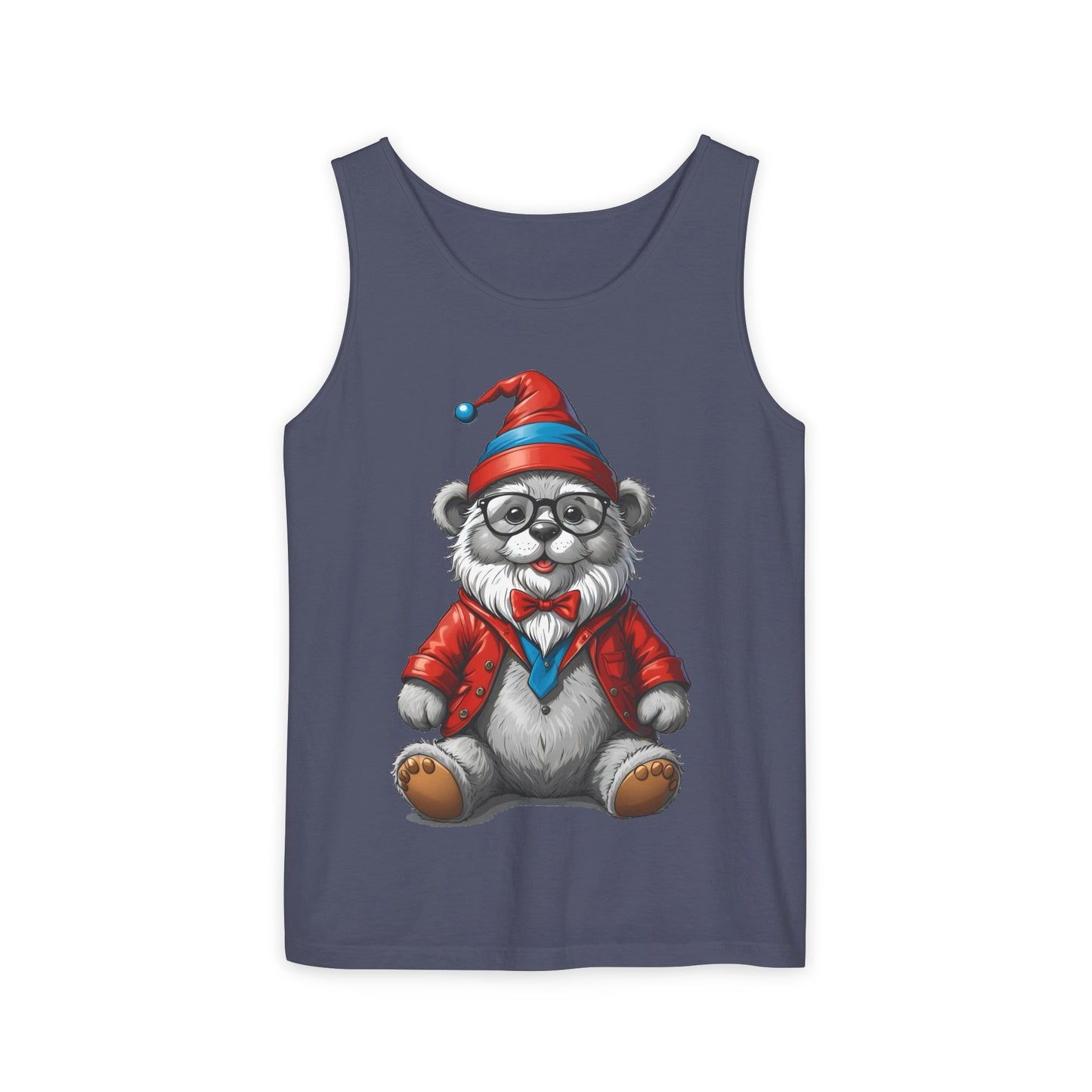 Swiss Gnome Bear Tank Top - Unisex Garment-Dyed Summer Sleeveless Shirt