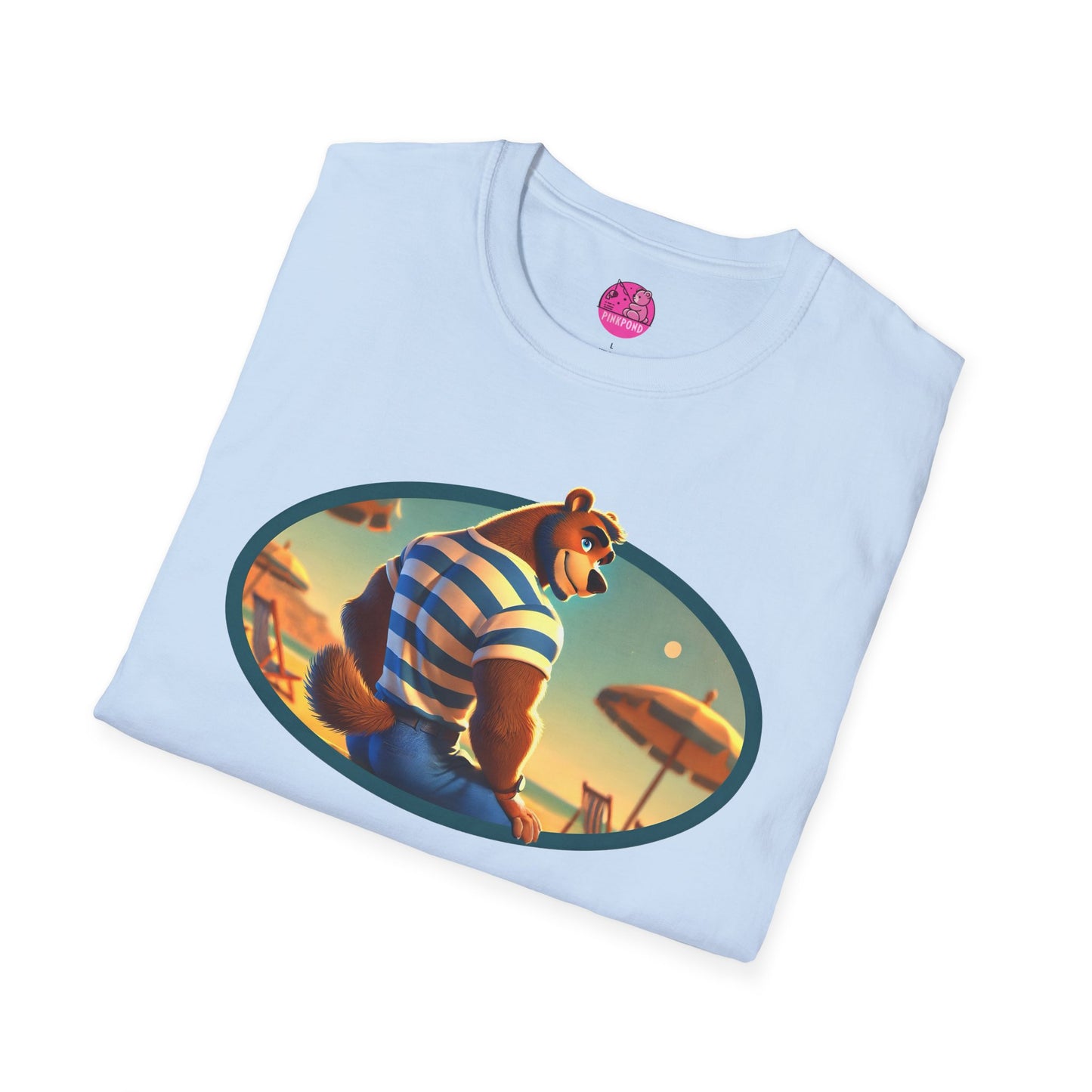 Beach Bear Bliss Softstyle T-Shirt - PinkPond Exclusive Vintage Design