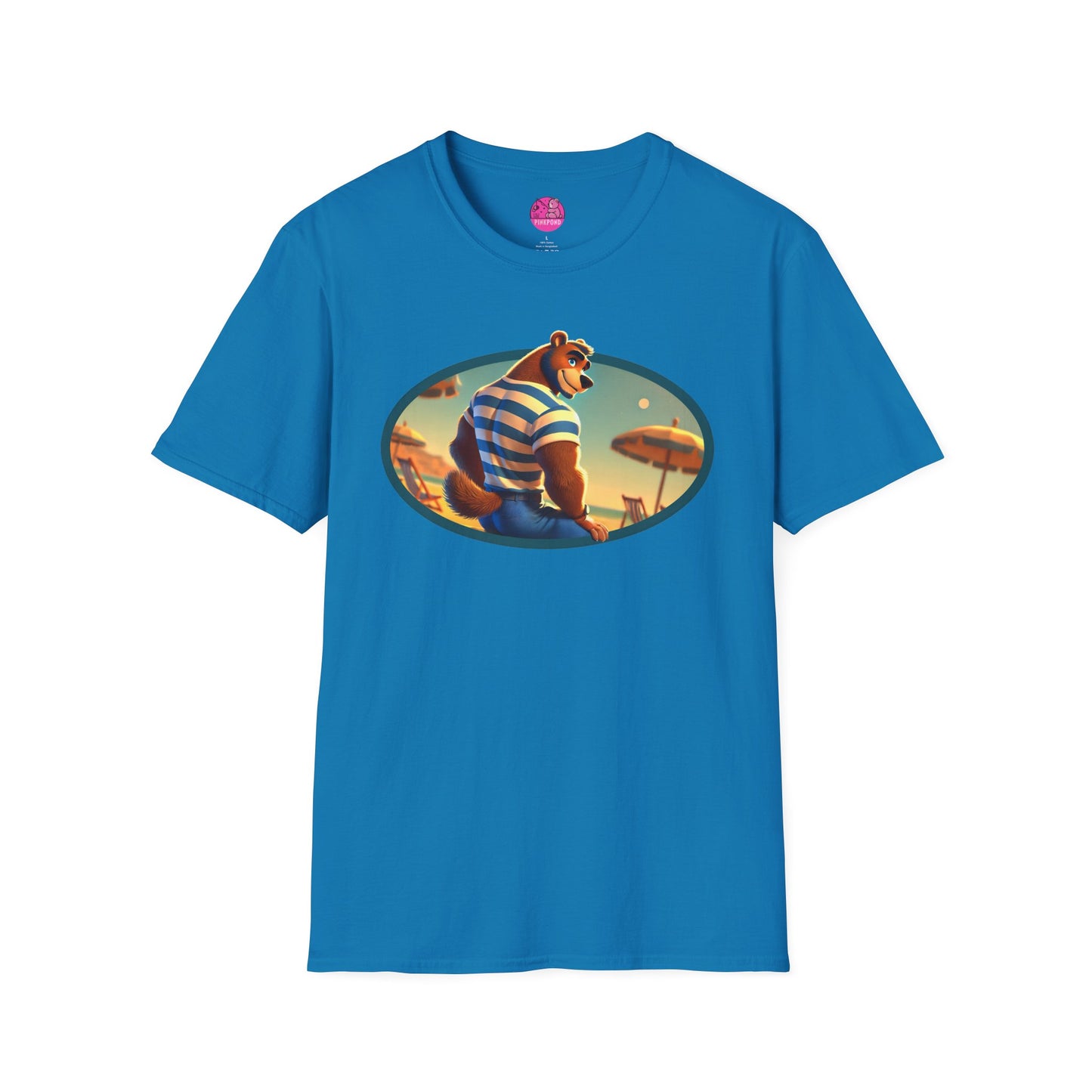 Beach Bear Bliss Softstyle T-Shirt - PinkPond Exclusive Vintage Design