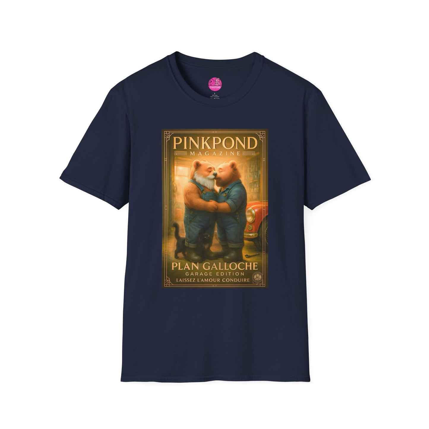 Vintage Deco Mechanic Bear T-Shirt 'Plan Galloche - Garage Edition Love' French Magazine Cover Tee