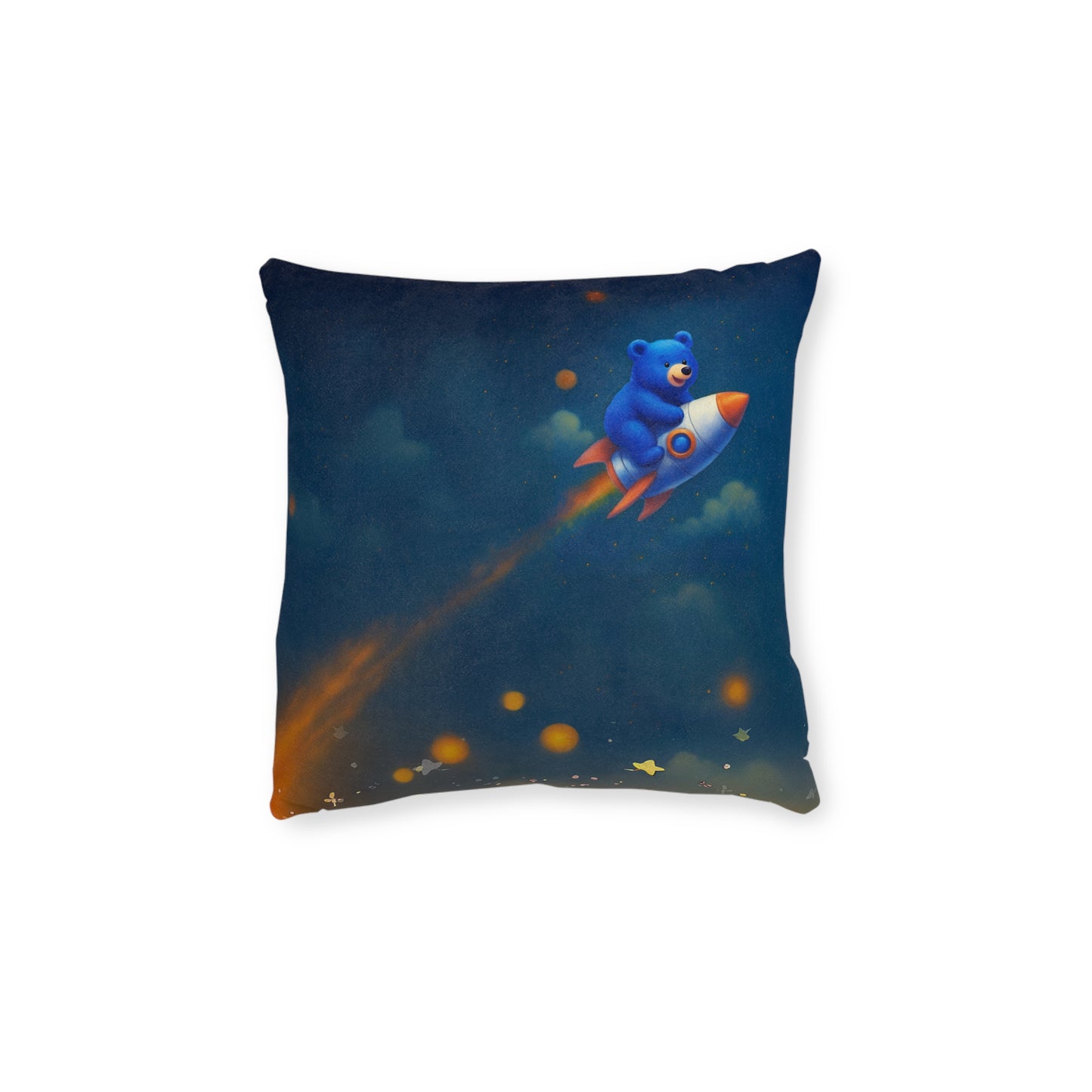 Square Pillow Cosmic Adventure Cushion - Double-Sided Cosmic Bear and Rocket Bear Design