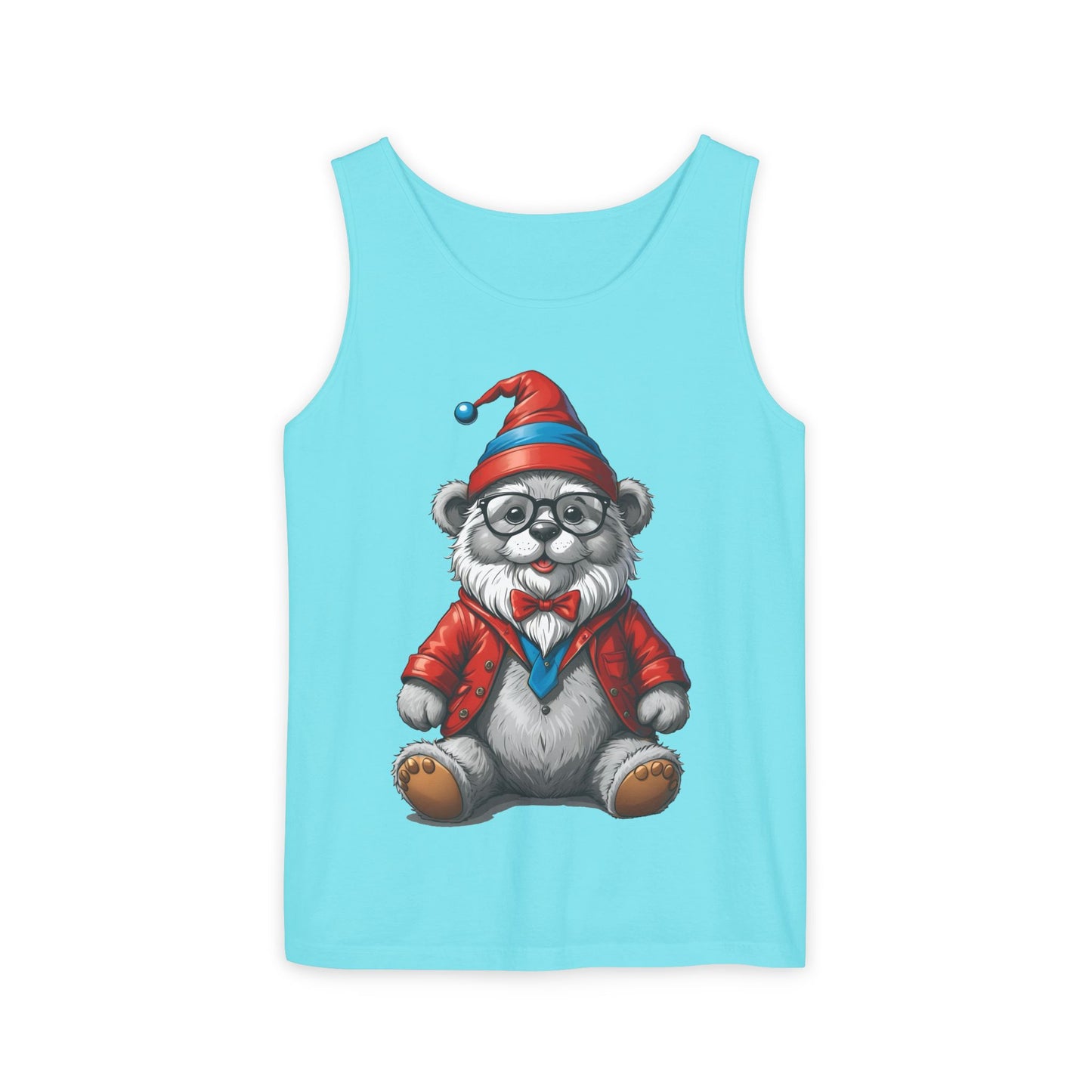 Swiss Gnome Bear Tank Top - Unisex Garment-Dyed Summer Sleeveless Shirt