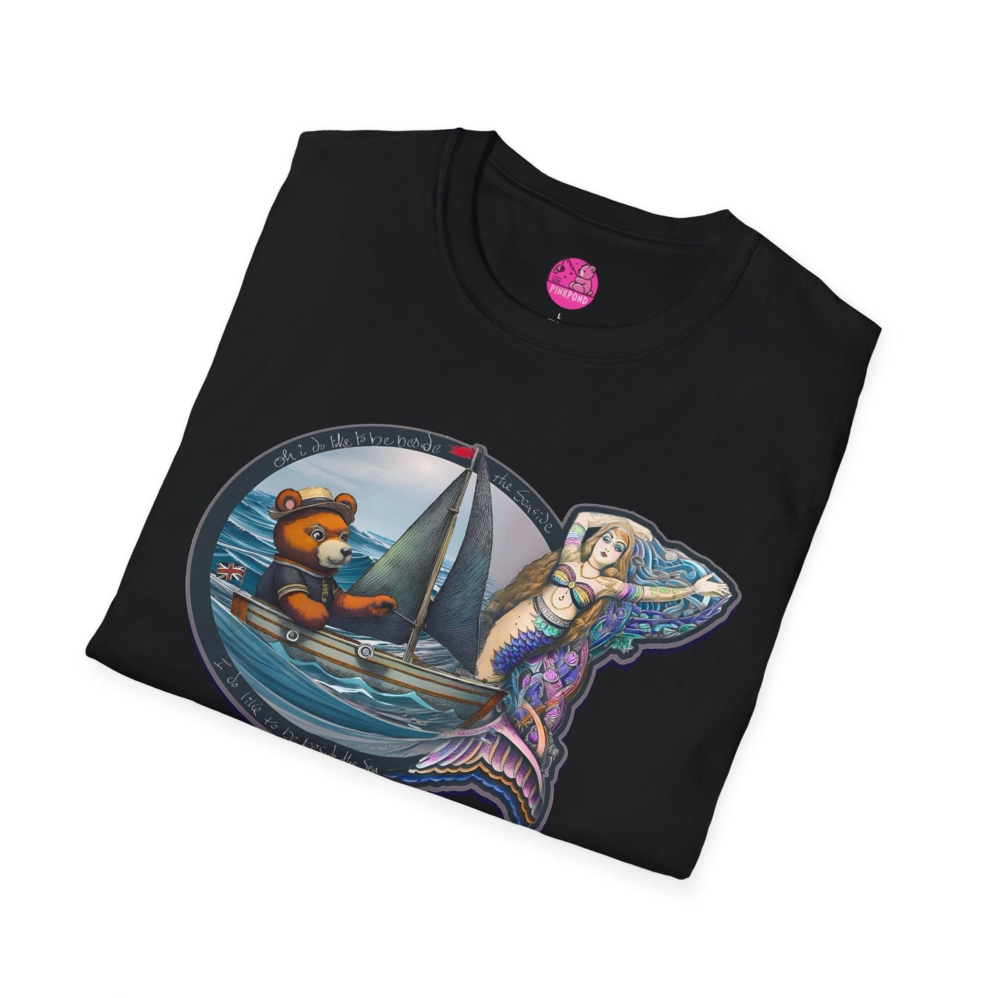 Nautical Tee - Beside the Sea Teddy Bear and Mermaid