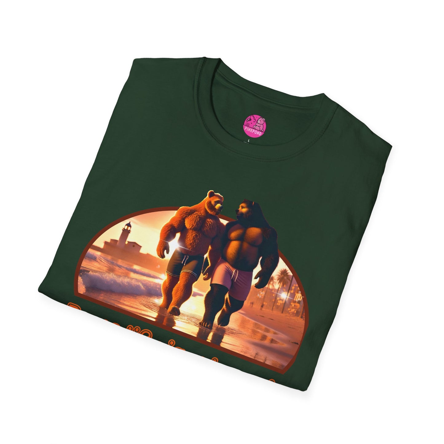 Bear Life is a Beach Unisex T-Shirt - Pride Bear Sunset Design