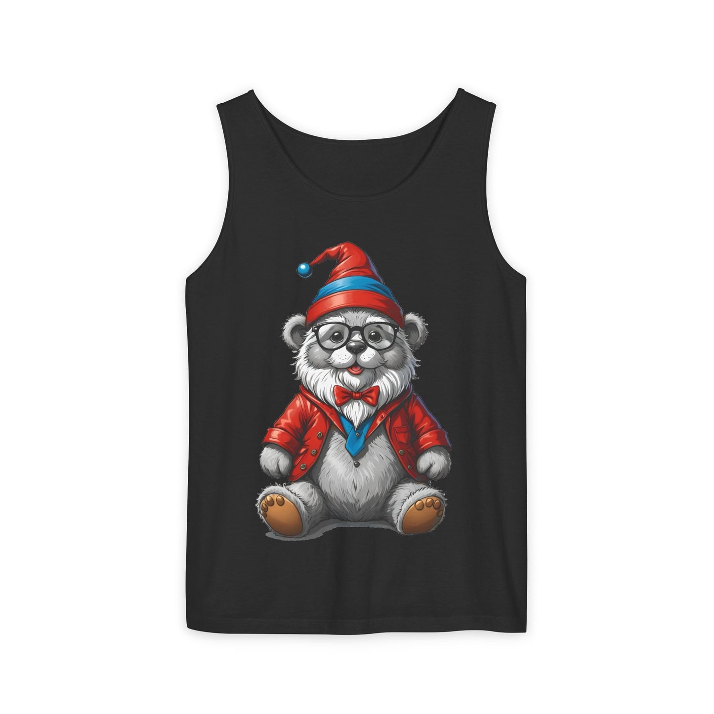 Swiss Gnome Bear Tank Top - Unisex Garment-Dyed Summer Sleeveless Shirt