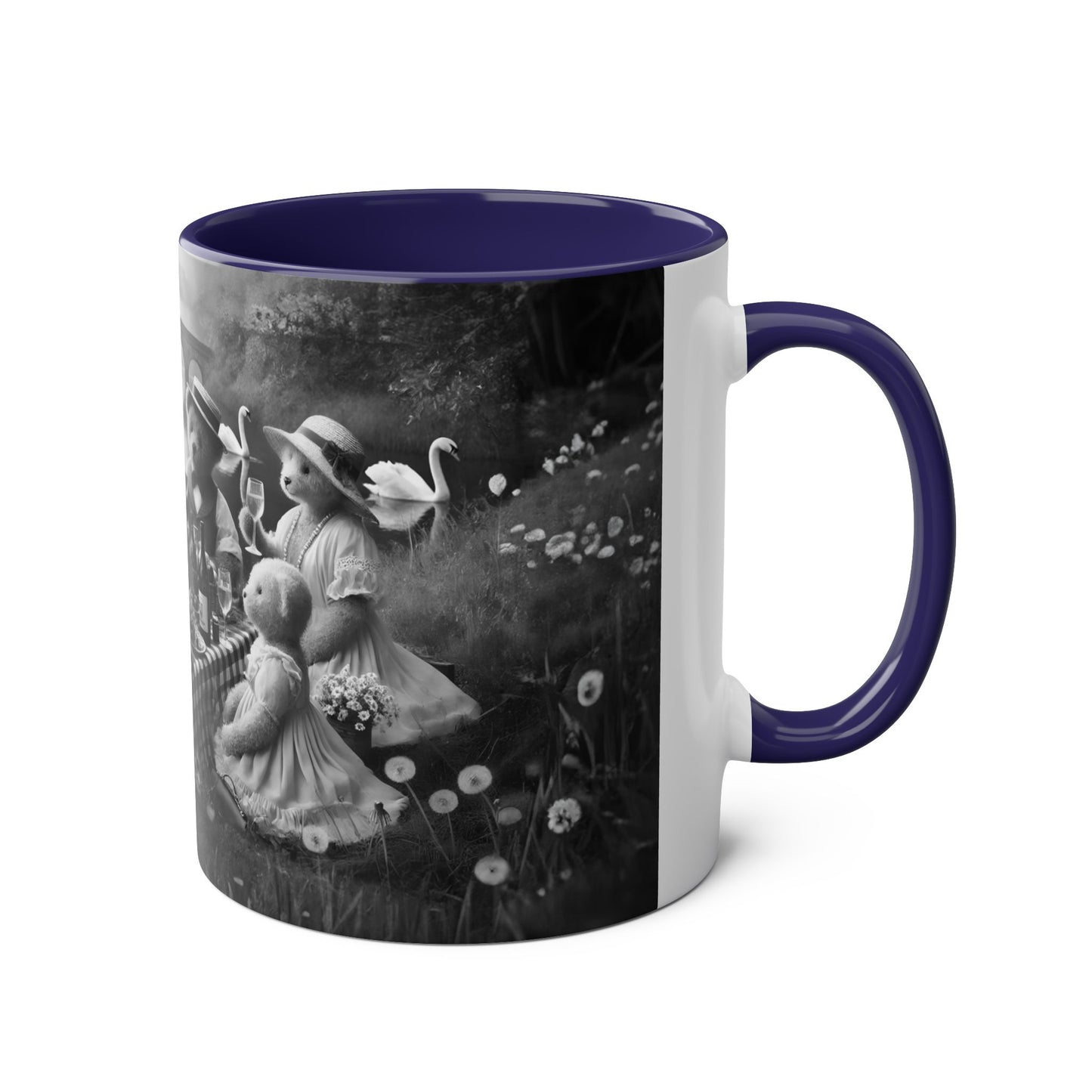 Mug - Elegant Teddy Bear Picnic Black-and-White Canvas Print