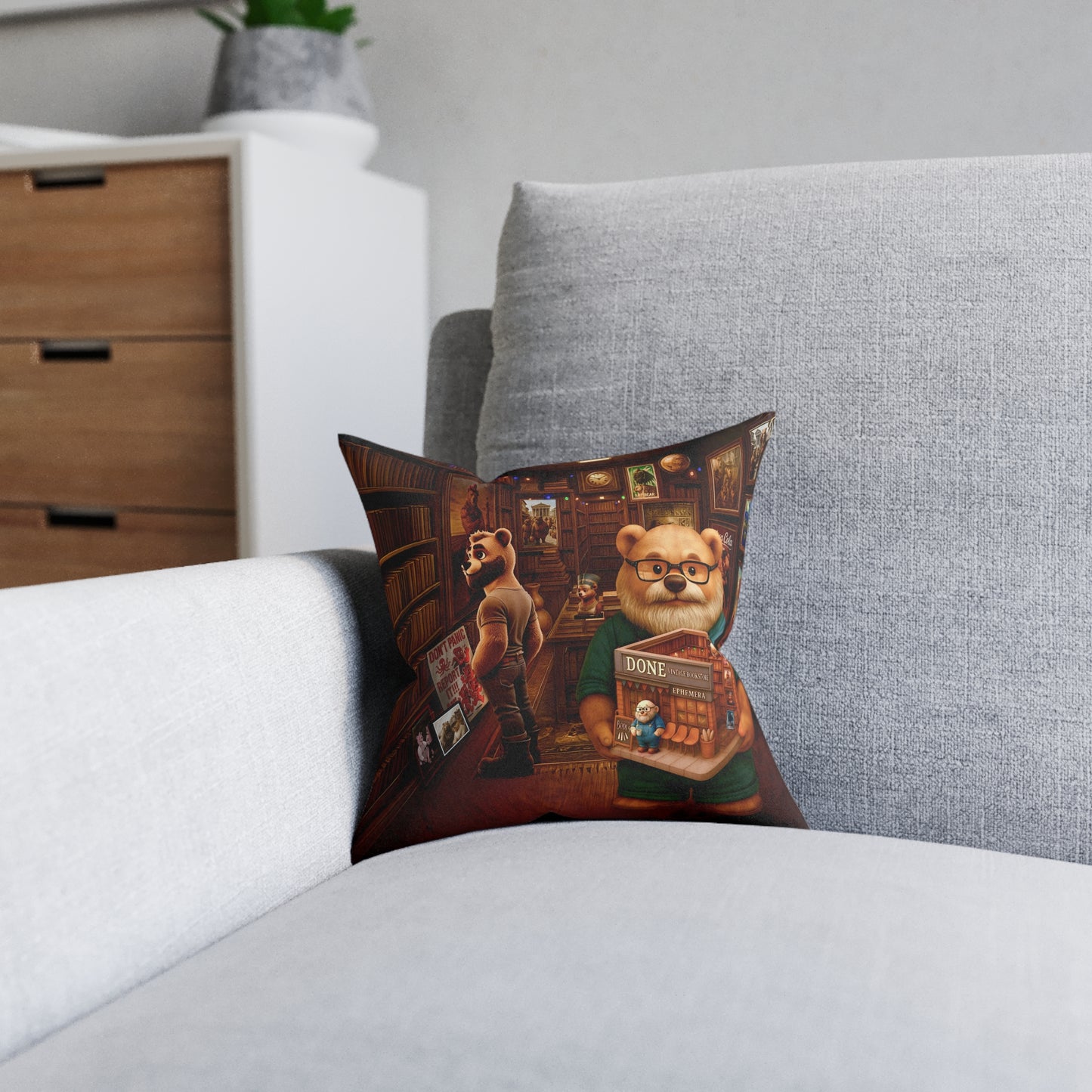 Square Pillow Magic Bookstore Cushion