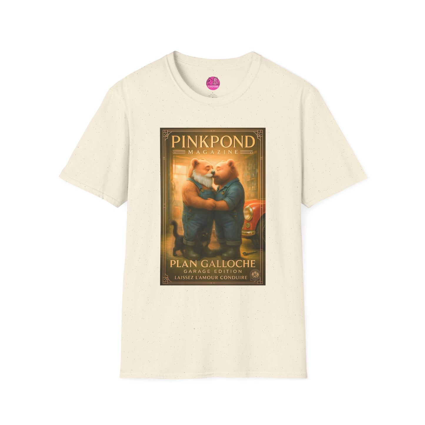 Vintage Deco Mechanic Bear T-Shirt 'Plan Galloche - Garage Edition Love' French Magazine Cover Tee