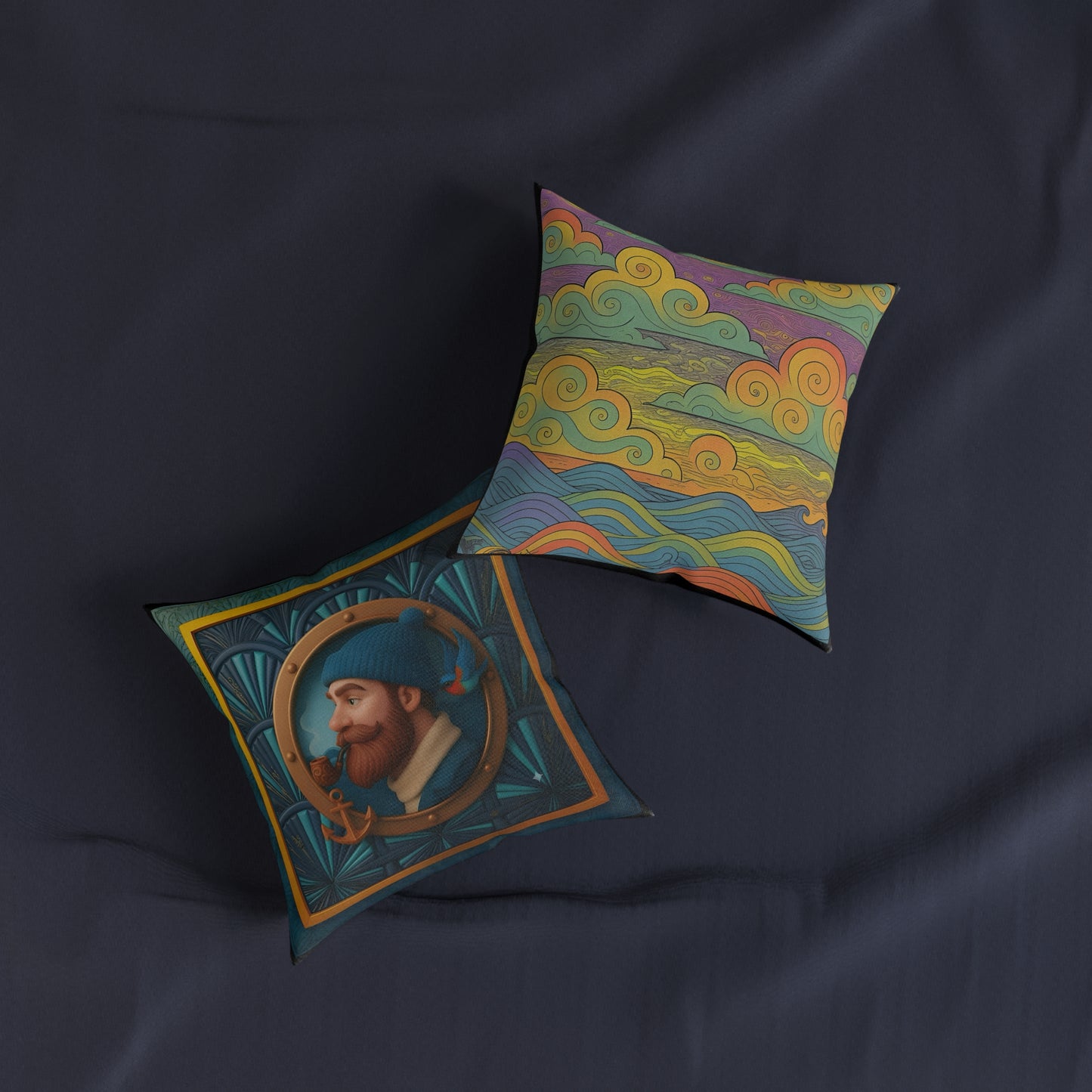 Square Pillow - PinkPond Sailor’s Sunset Cushion - Nautical and Psychedelic Home Decor
