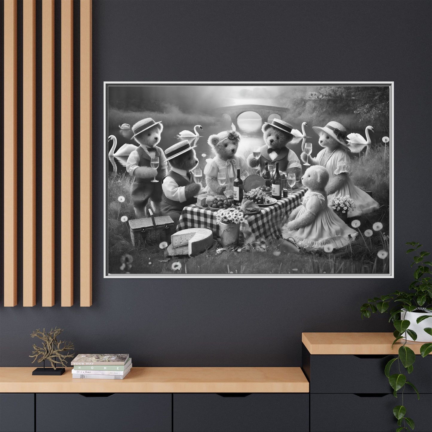 Canvas Print - Elegant Teddy Bear Picnic by Andrew McCarter -Black and White Vintage-Inspired Art