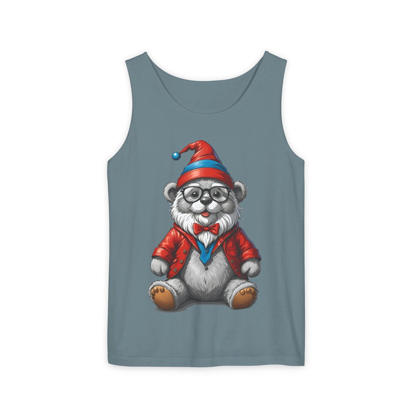 Swiss Gnome Bear Tank Top - Unisex Garment-Dyed Summer Sleeveless Shirt