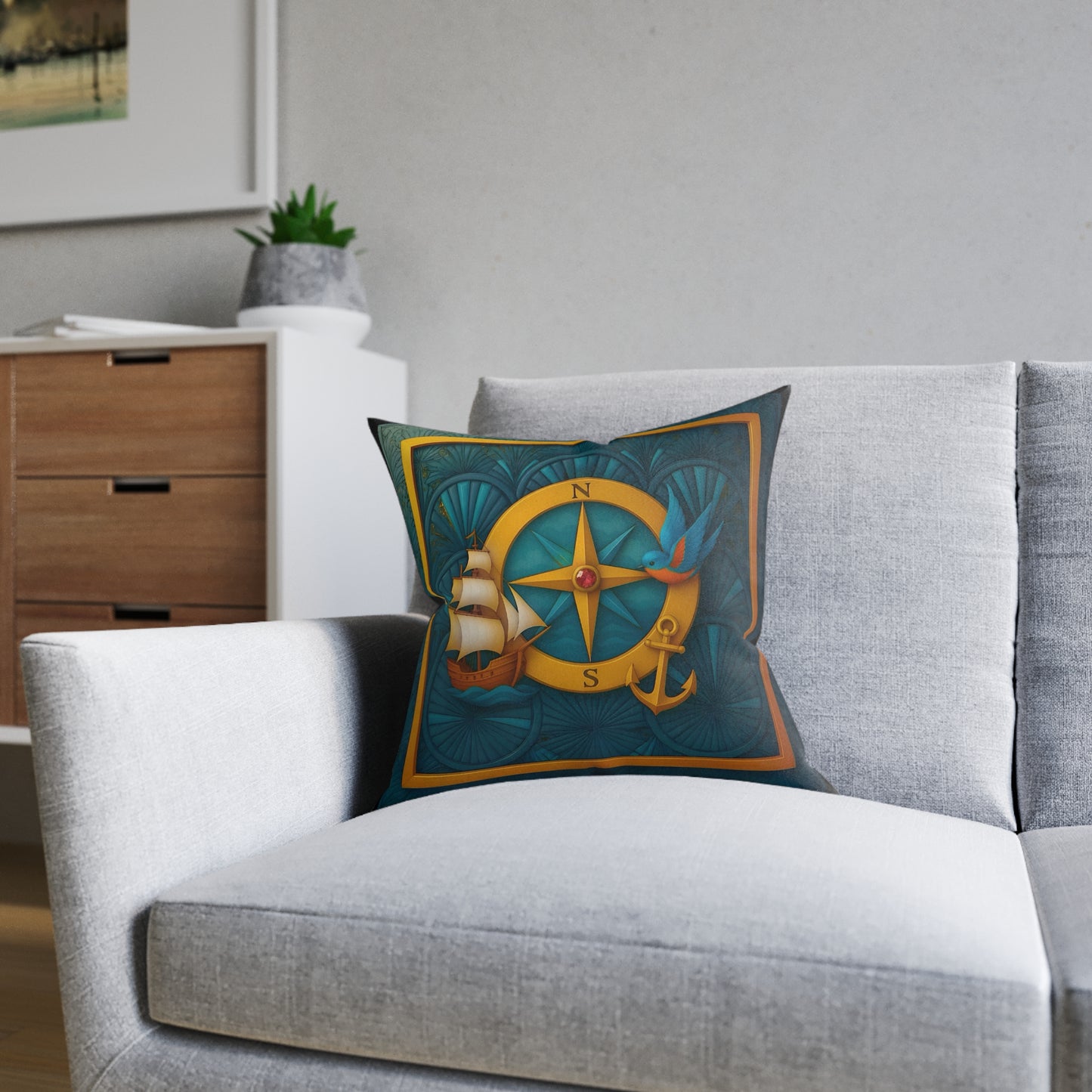 Square Pillow PinkPond Nautical Dreams Cushion Reversible Double-Sided Design