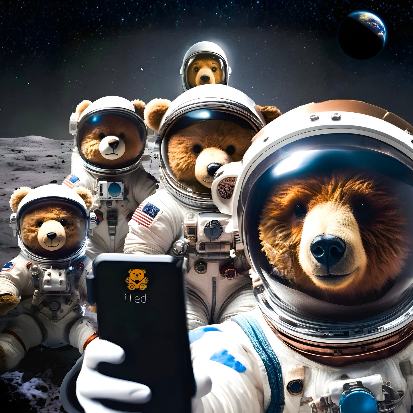 Space Bears Selfie Sweatshirt - Moon Bears Astronaut Selfies Crewneck
