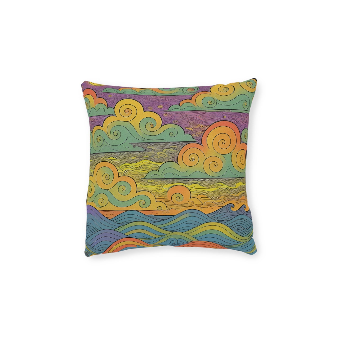 Square Pillow Reversible Cushion Dreaming in Bloom Sunset Swirls PinkPond