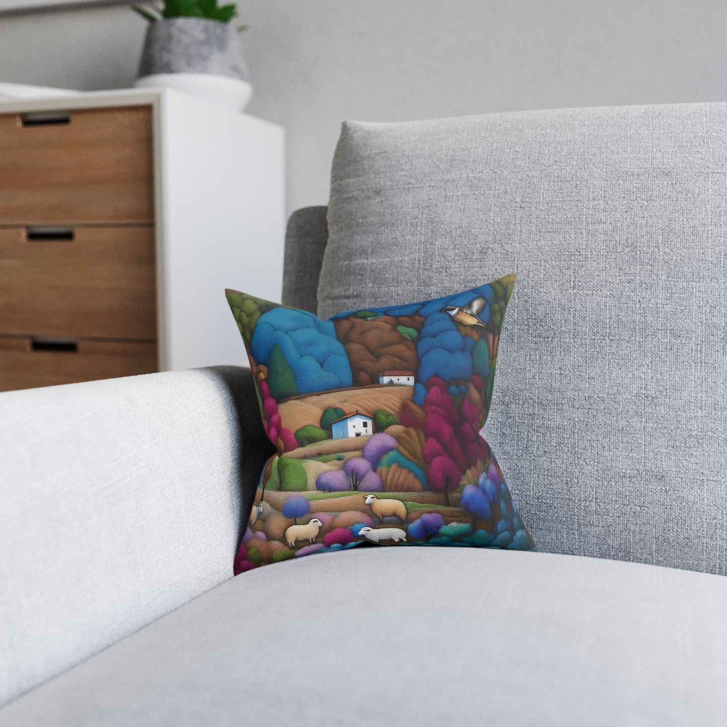 Square Pillow - Pastoral Hills Cushion PinkPond Home Decorative Throw Pillow