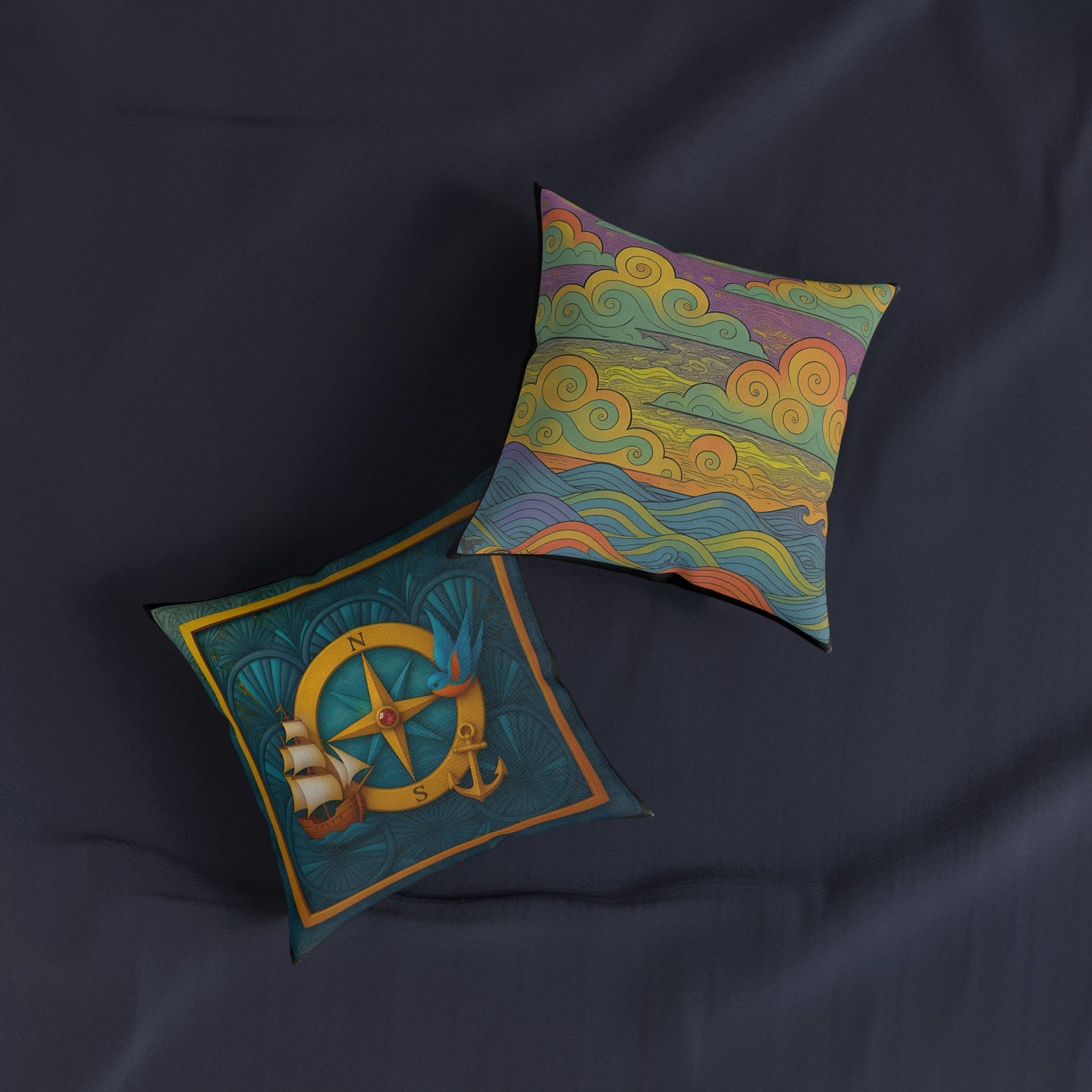 Square Pillow PinkPond Nautical Dreams Cushion Reversible Double-Sided Design