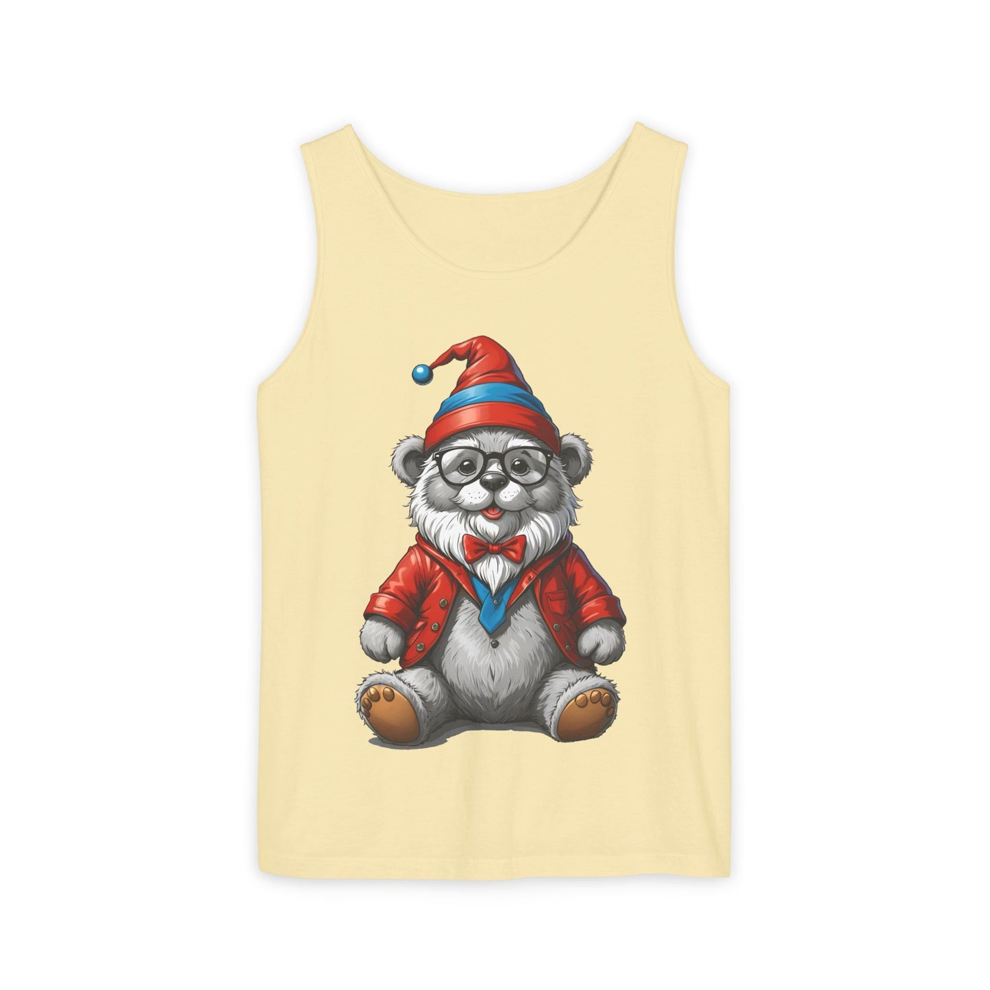 Swiss Gnome Bear Tank Top - Unisex Garment-Dyed Summer Sleeveless Shirt