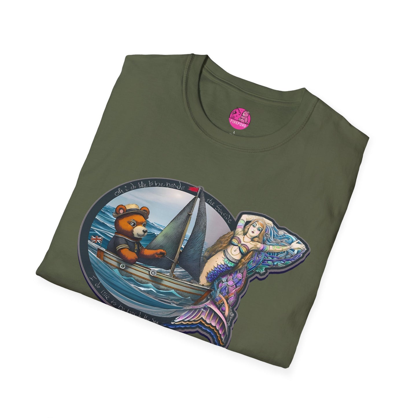 Nautical Tee - Beside the Sea Teddy Bear and Mermaid