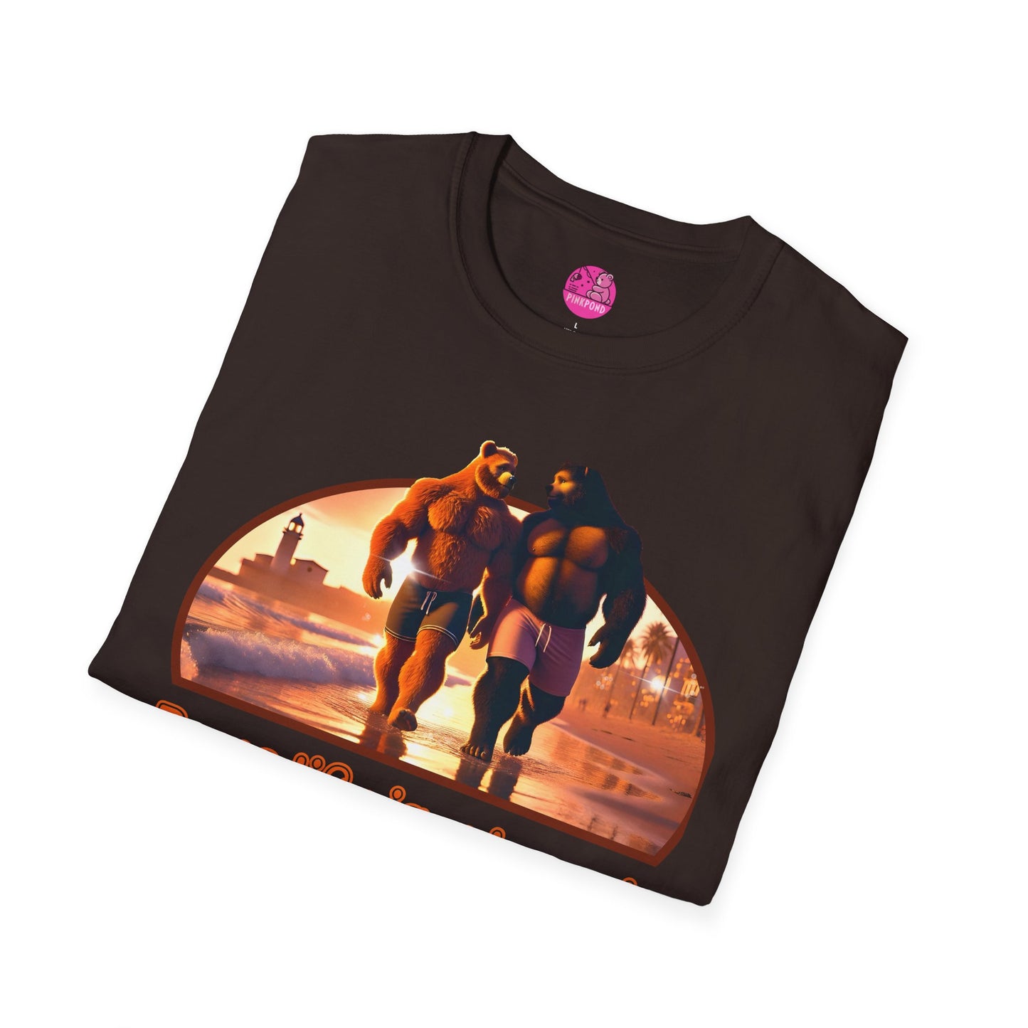 Bear Life is a Beach Unisex T-Shirt - Pride Bear Sunset Design