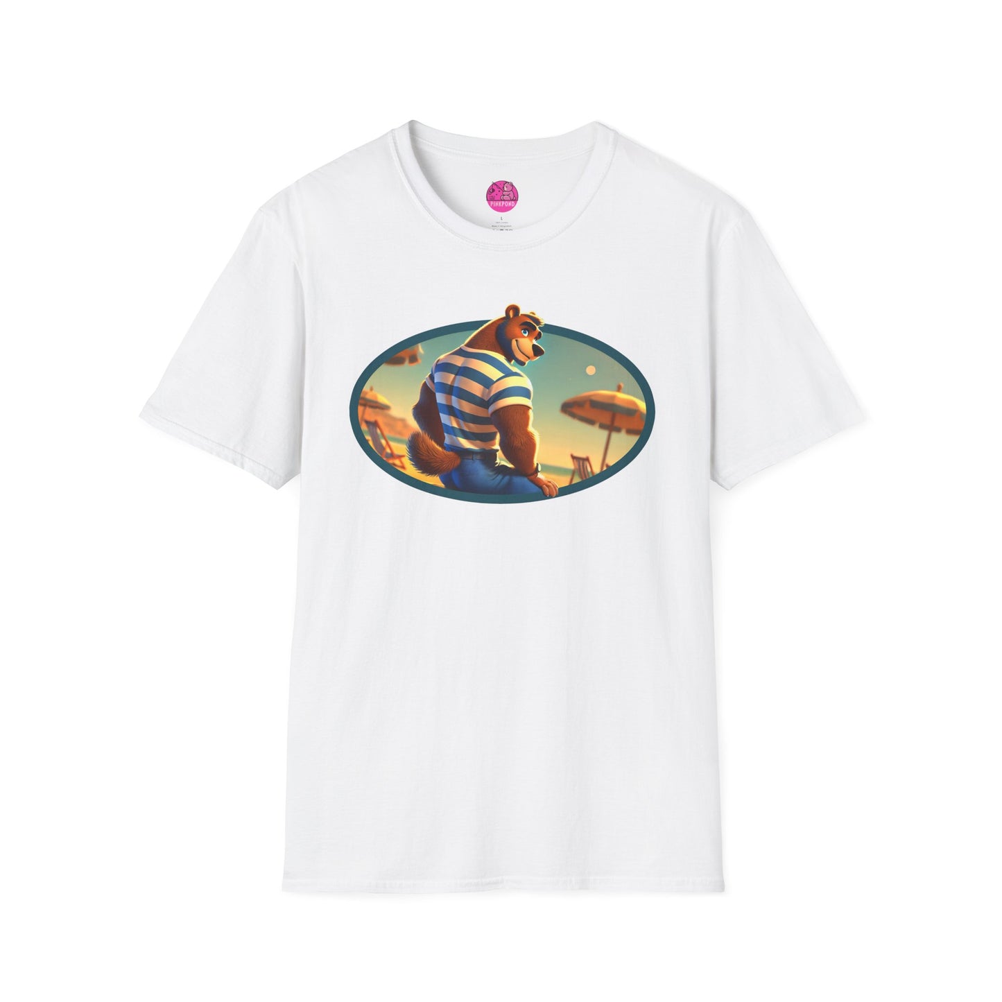 Beach Bear Bliss Softstyle T-Shirt - PinkPond Exclusive Vintage Design
