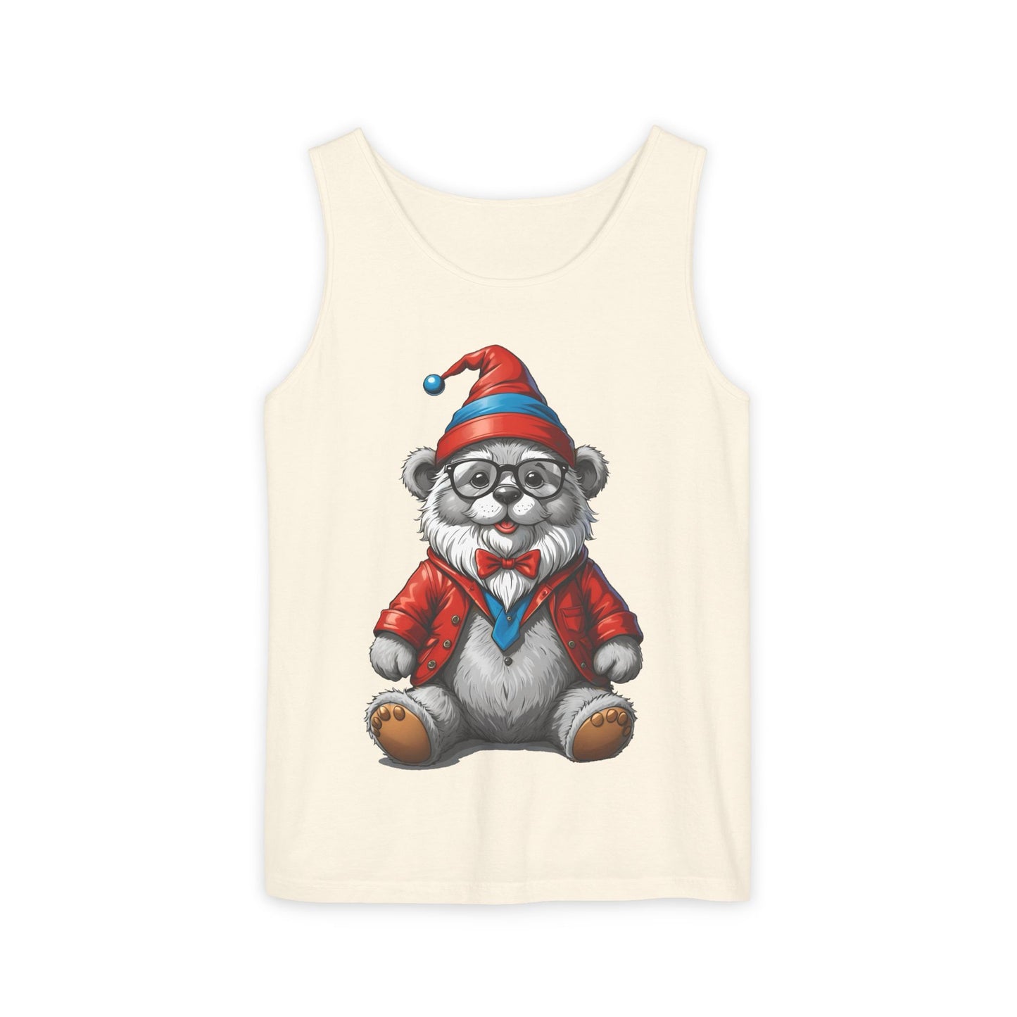 Swiss Gnome Bear Tank Top - Unisex Garment-Dyed Summer Sleeveless Shirt