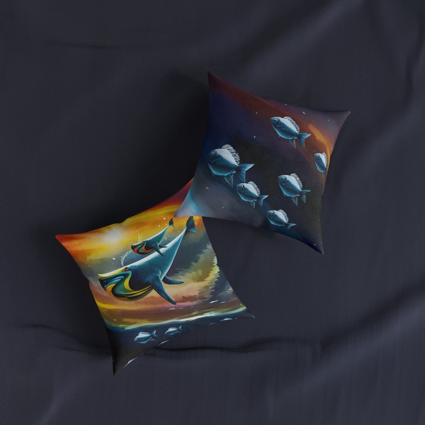 Square Pillow - Cosmic Whales Cushion - PinkPond Home - Reversible Design