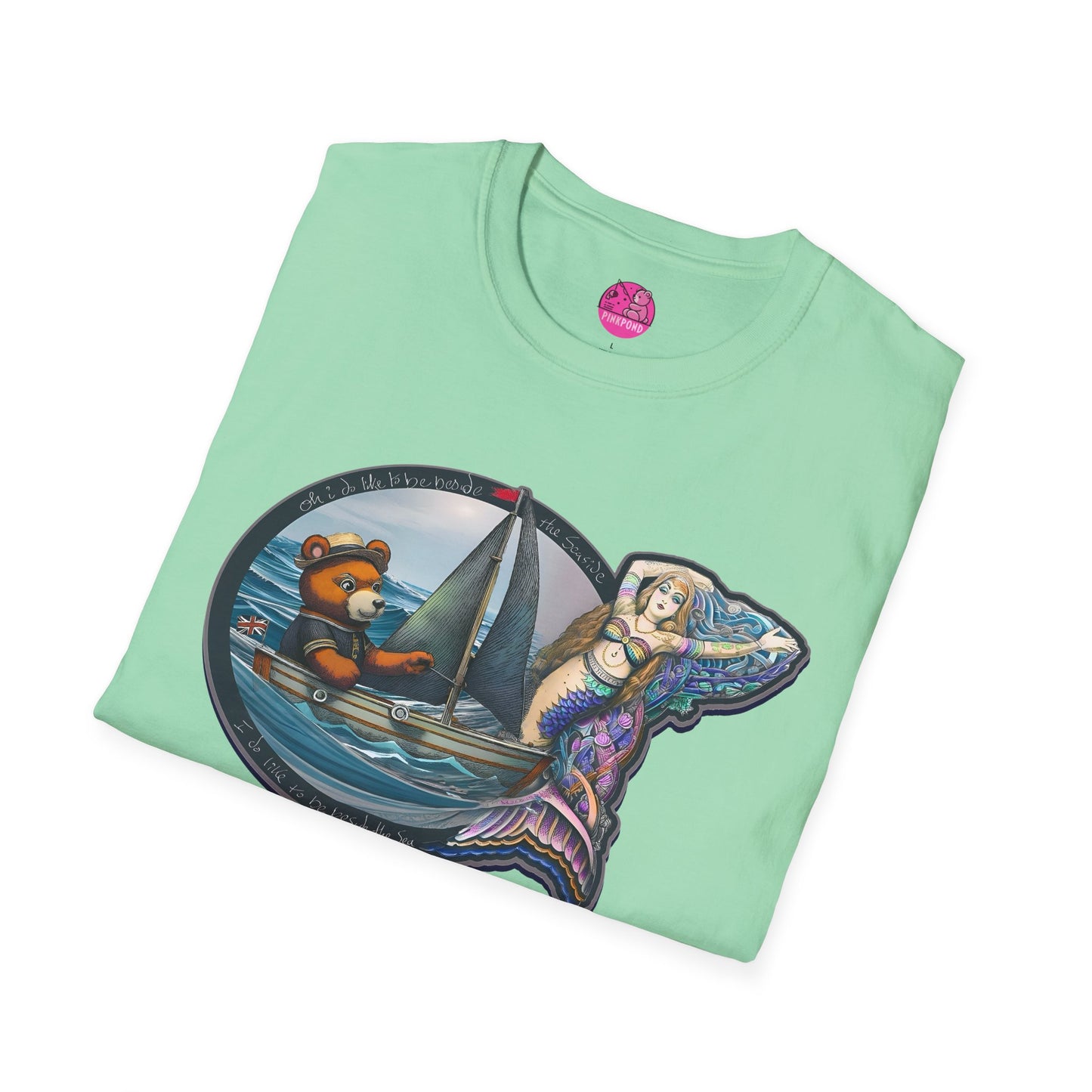 Nautical Tee - Beside the Sea Teddy Bear and Mermaid