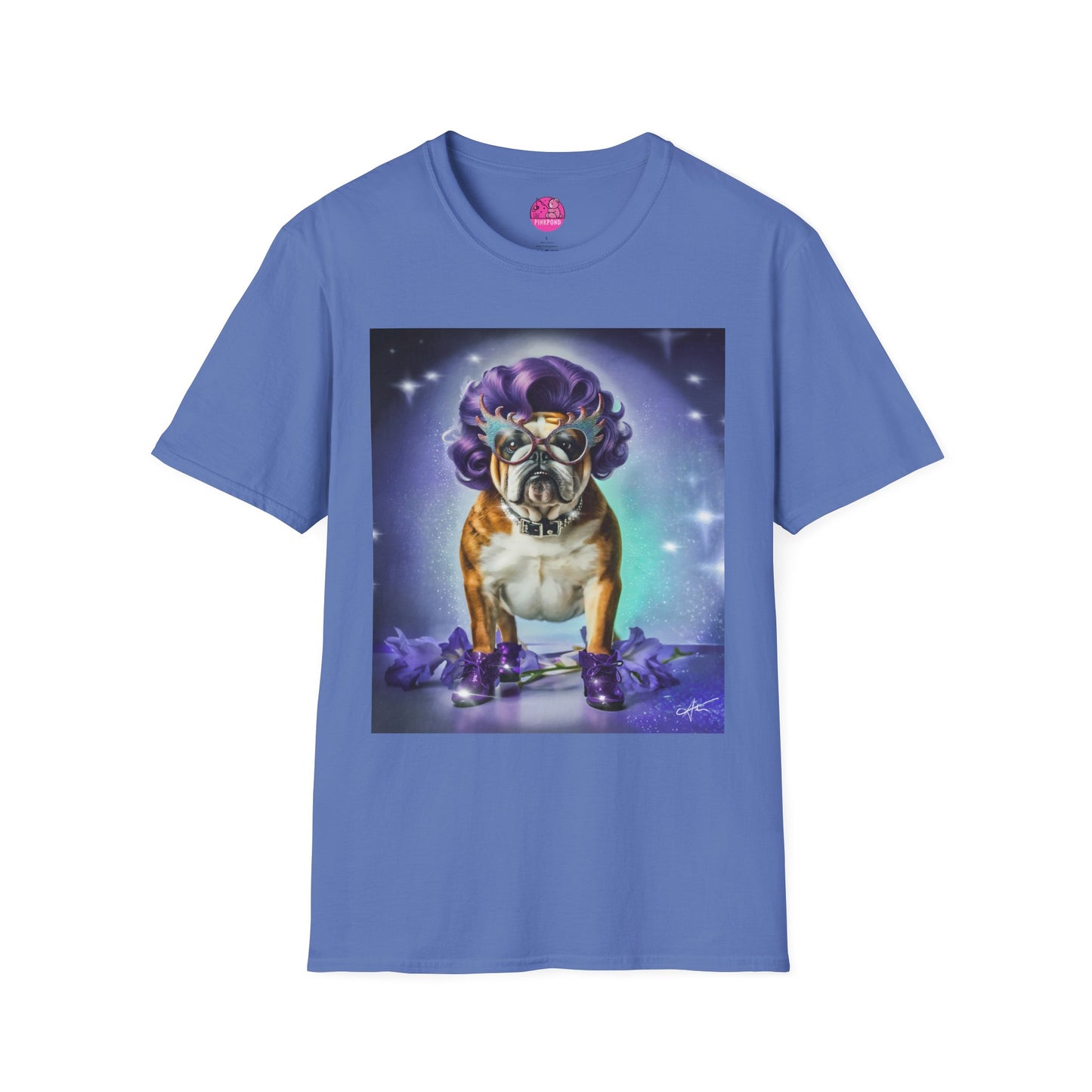 Dame Edna Bulldog T-Shirt - Fabulous & Fetching Unisex Softstyle Tee for Dog Lovers and Drag Fans