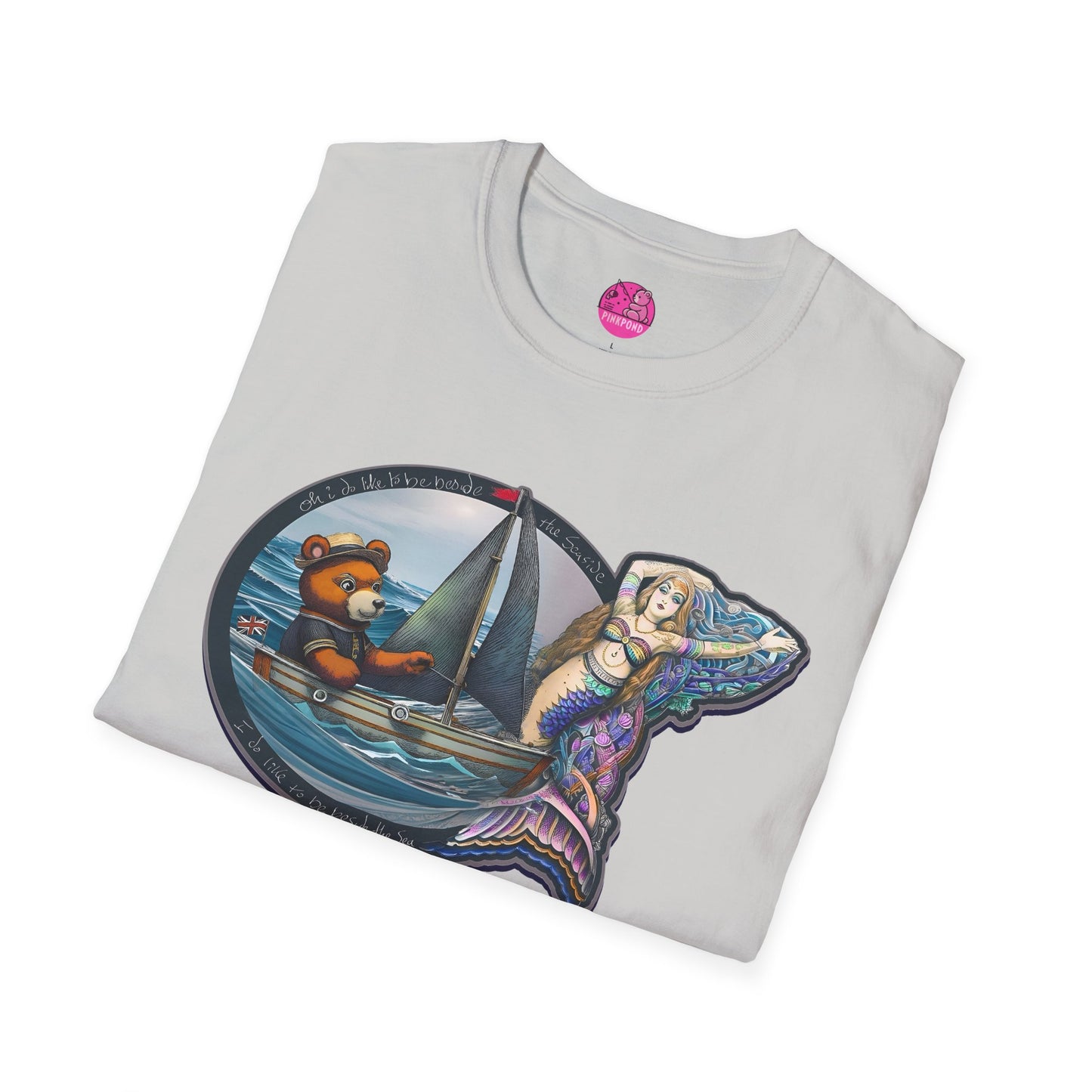 Nautical Tee - Beside the Sea Teddy Bear and Mermaid