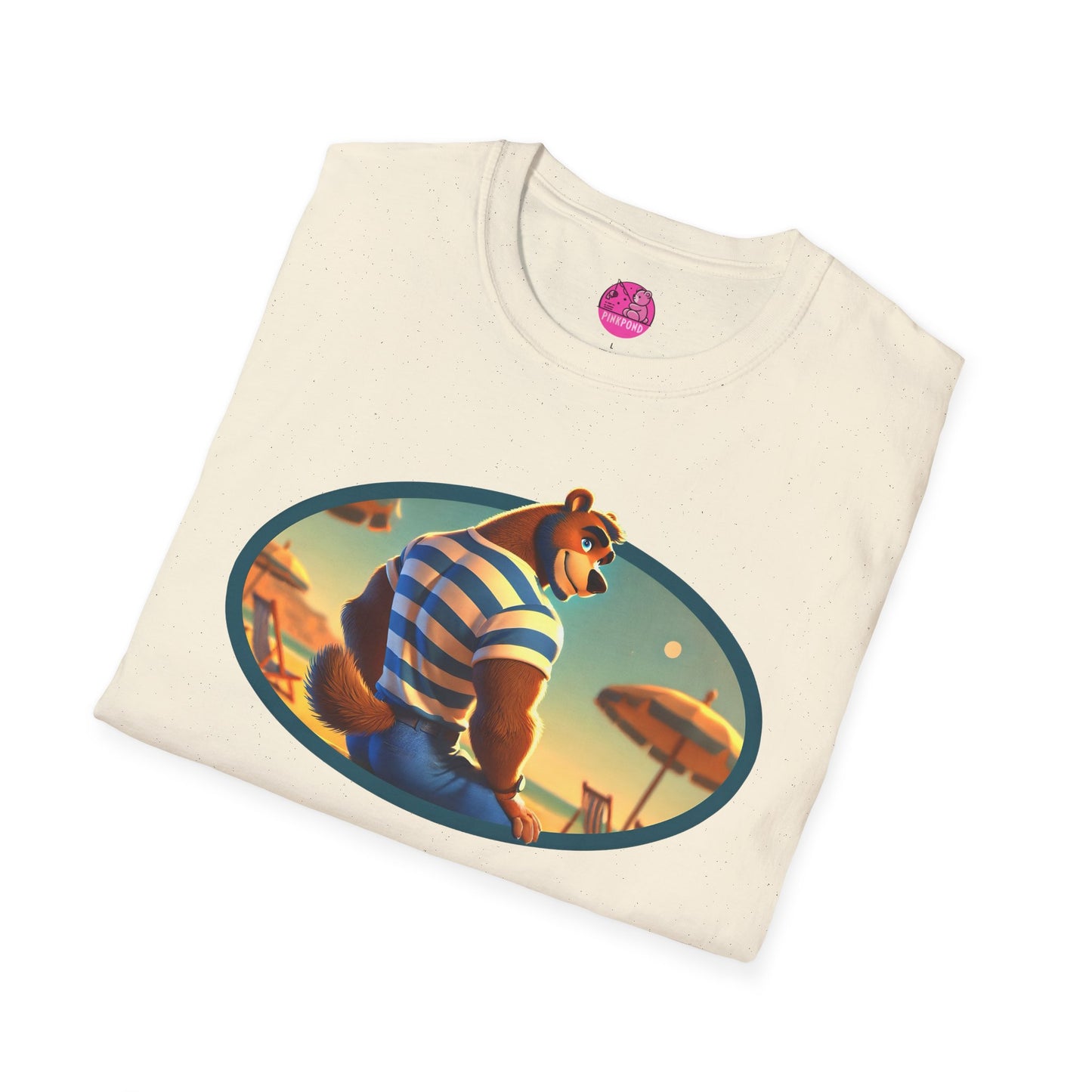 Beach Bear Bliss Softstyle T-Shirt - PinkPond Exclusive Vintage Design