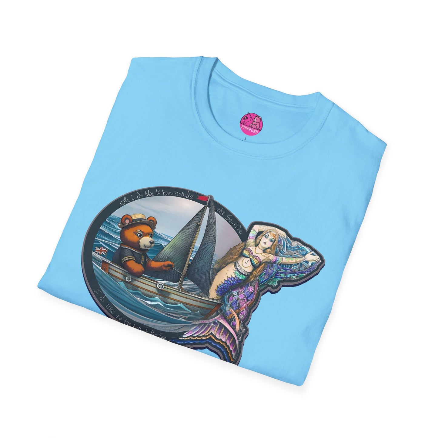 Nautical Tee - Beside the Sea Teddy Bear and Mermaid
