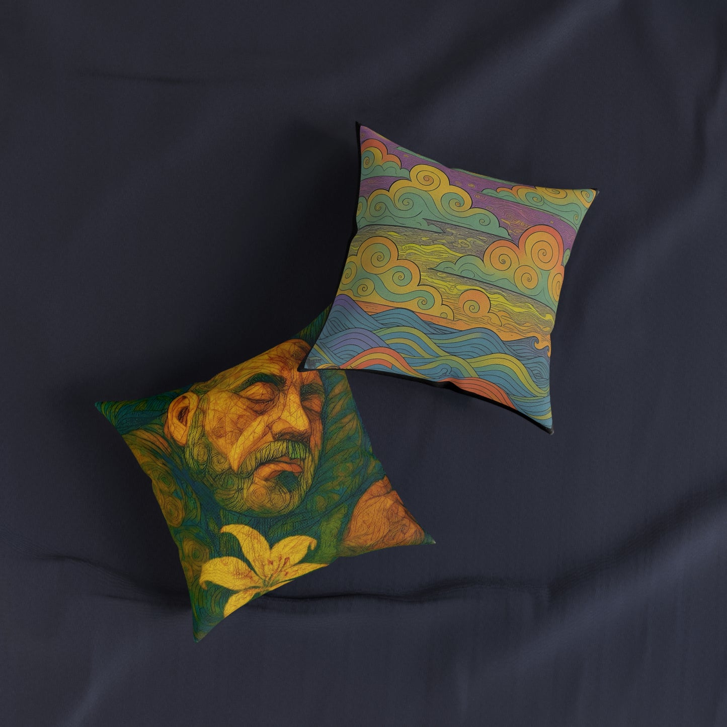 Square Pillow Reversible Cushion Dreaming in Bloom Sunset Swirls PinkPond