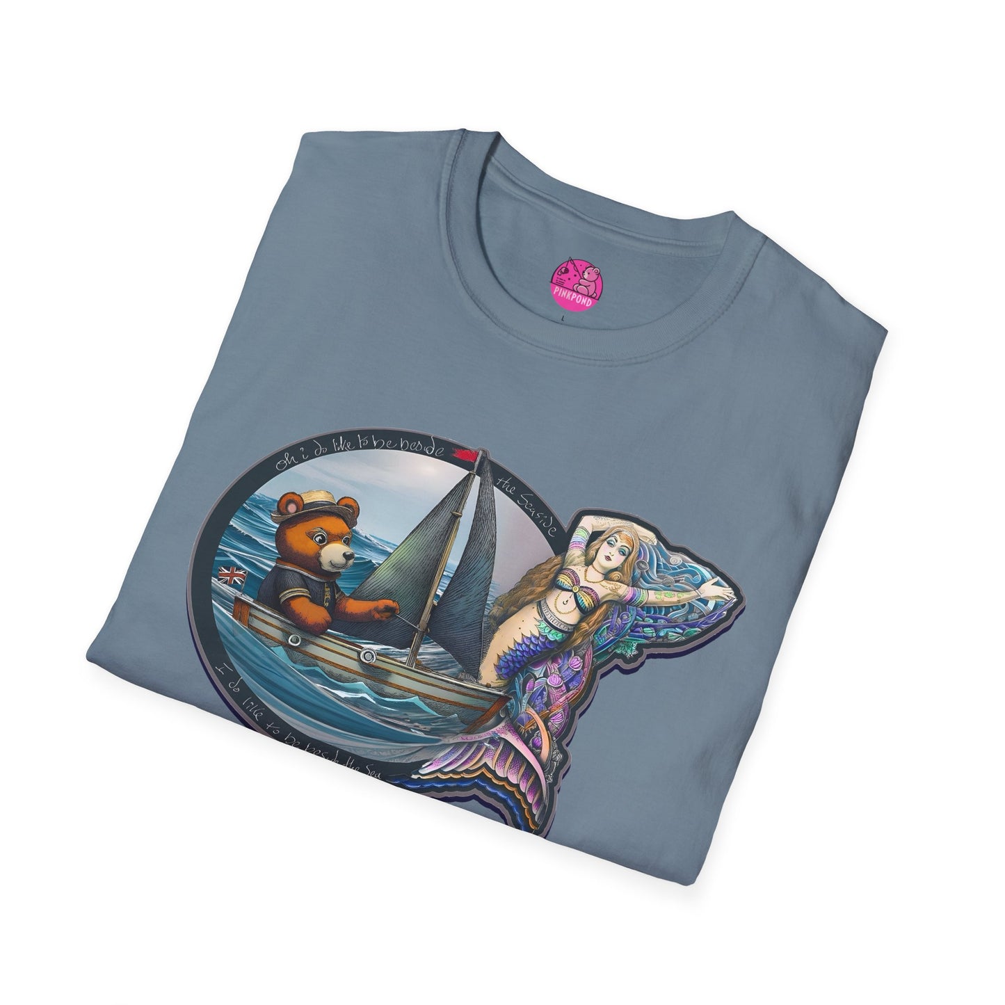 Nautical Tee - Beside the Sea Teddy Bear and Mermaid