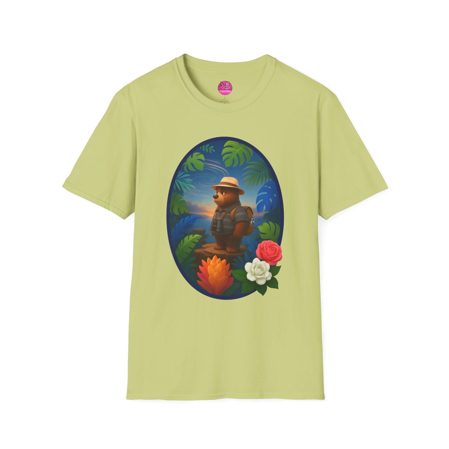 Adventure Bear T-Shirt - Explorer PinkPond Series Tee for Nature Lovers and Travel Dreamers