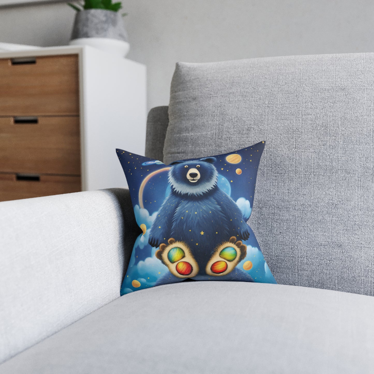Square Pillow Cosmic Adventure Cushion - Double-Sided Cosmic Bear and Rocket Bear Design