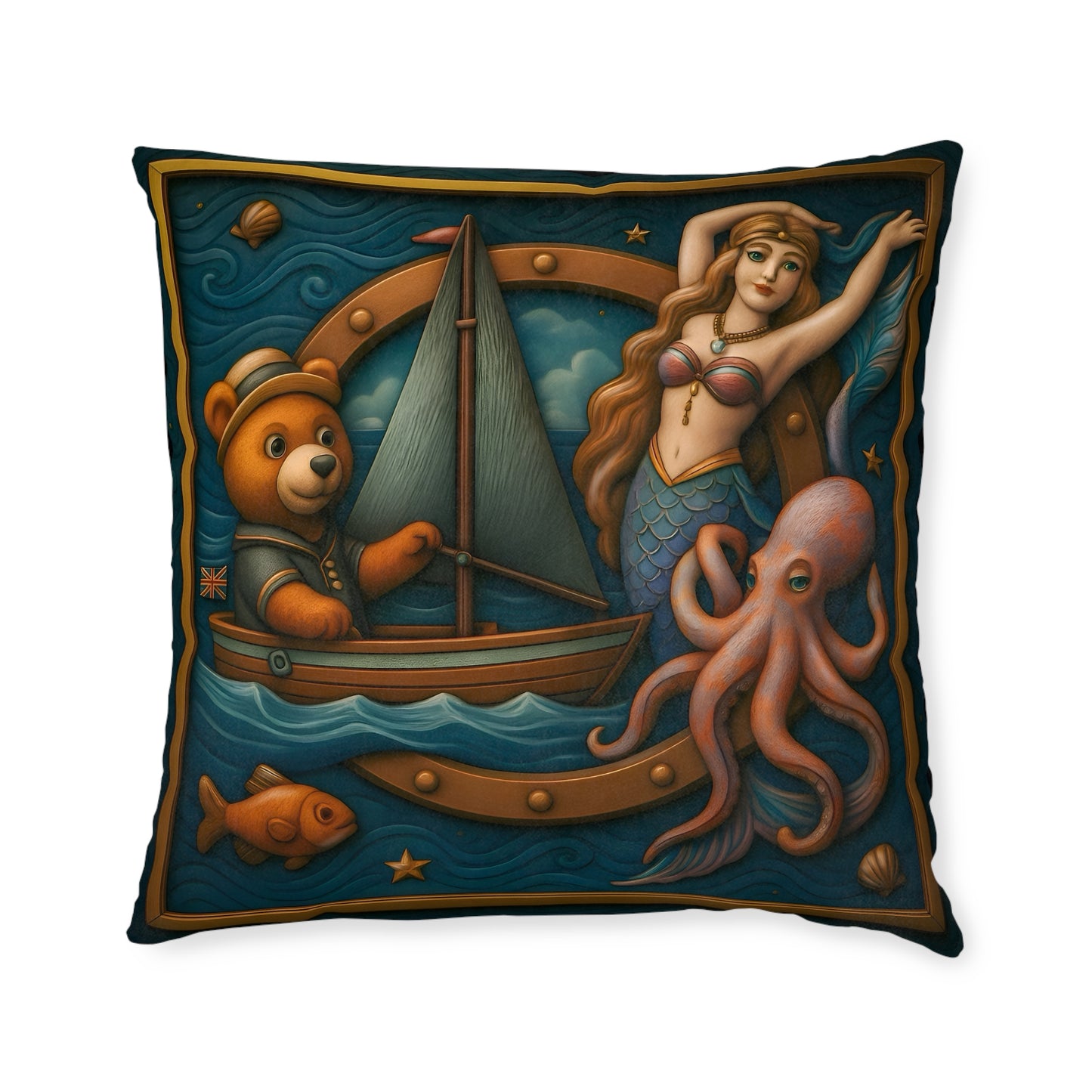 Square Pillow - The Bear & The Mermaid Cushion PinkPond Nautical Collection