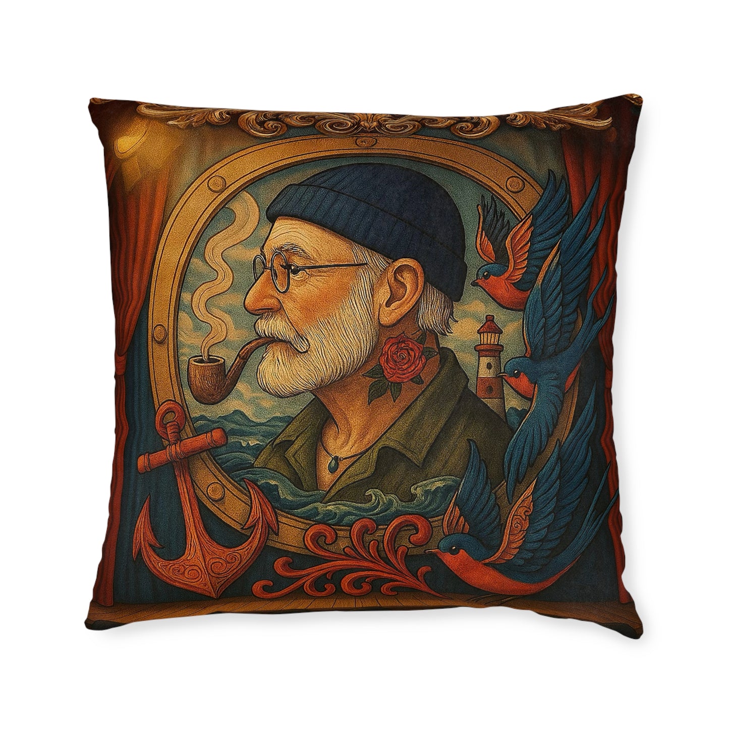 Square Pillow Old Salt Cushion PinkPond Seafaring Sailor Nautical Decorative Throw Pillow