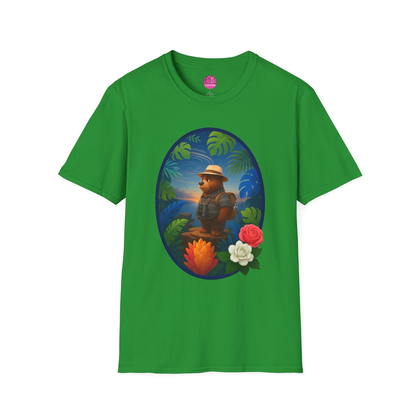 Adventure Bear T-Shirt - Explorer PinkPond Series Tee for Nature Lovers and Travel Dreamers