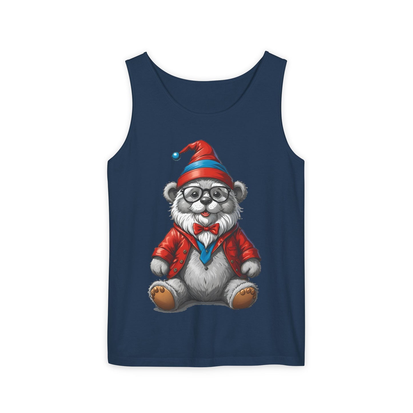 Swiss Gnome Bear Tank Top - Unisex Garment-Dyed Summer Sleeveless Shirt
