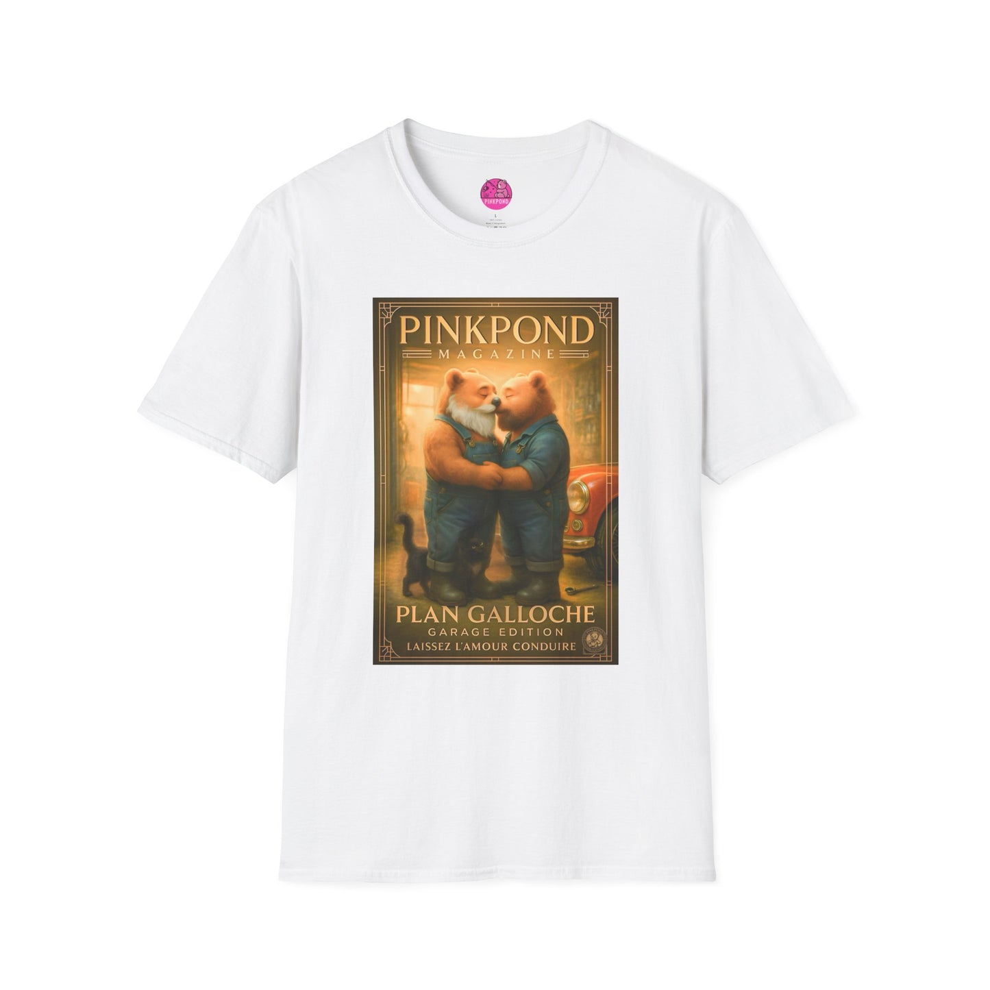 Vintage Deco Mechanic Bear T-Shirt 'Plan Galloche - Garage Edition Love' French Magazine Cover Tee